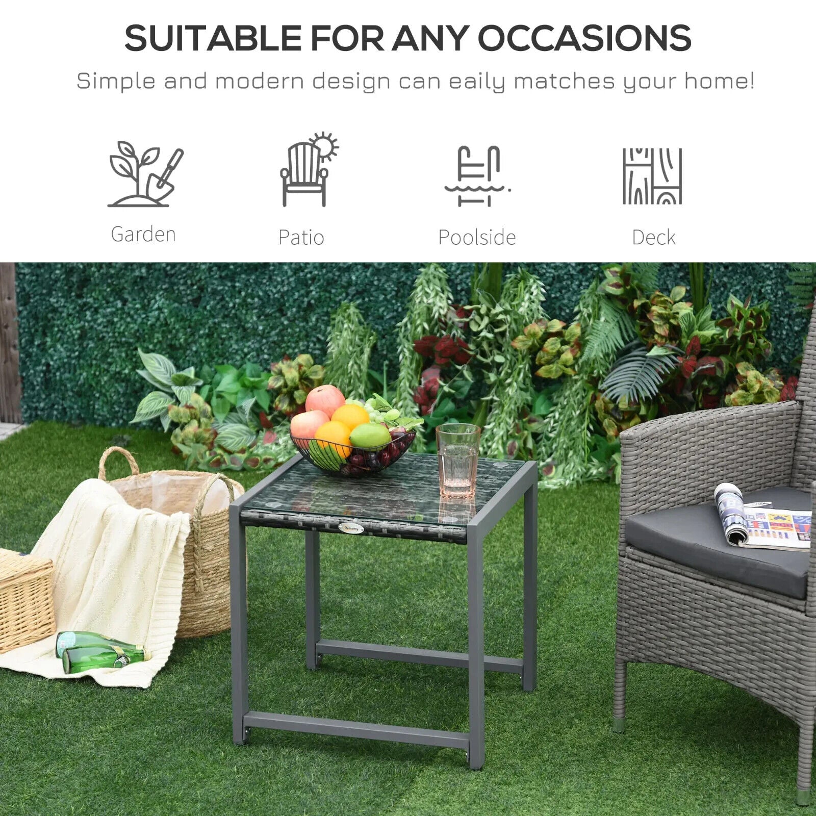 Patio Rattan Side Table Outdoor Wicker Coffee Table 50L x 49.5W x 50H cm Garden - Home and Garden Furniture Shop - #rustic - furniture#