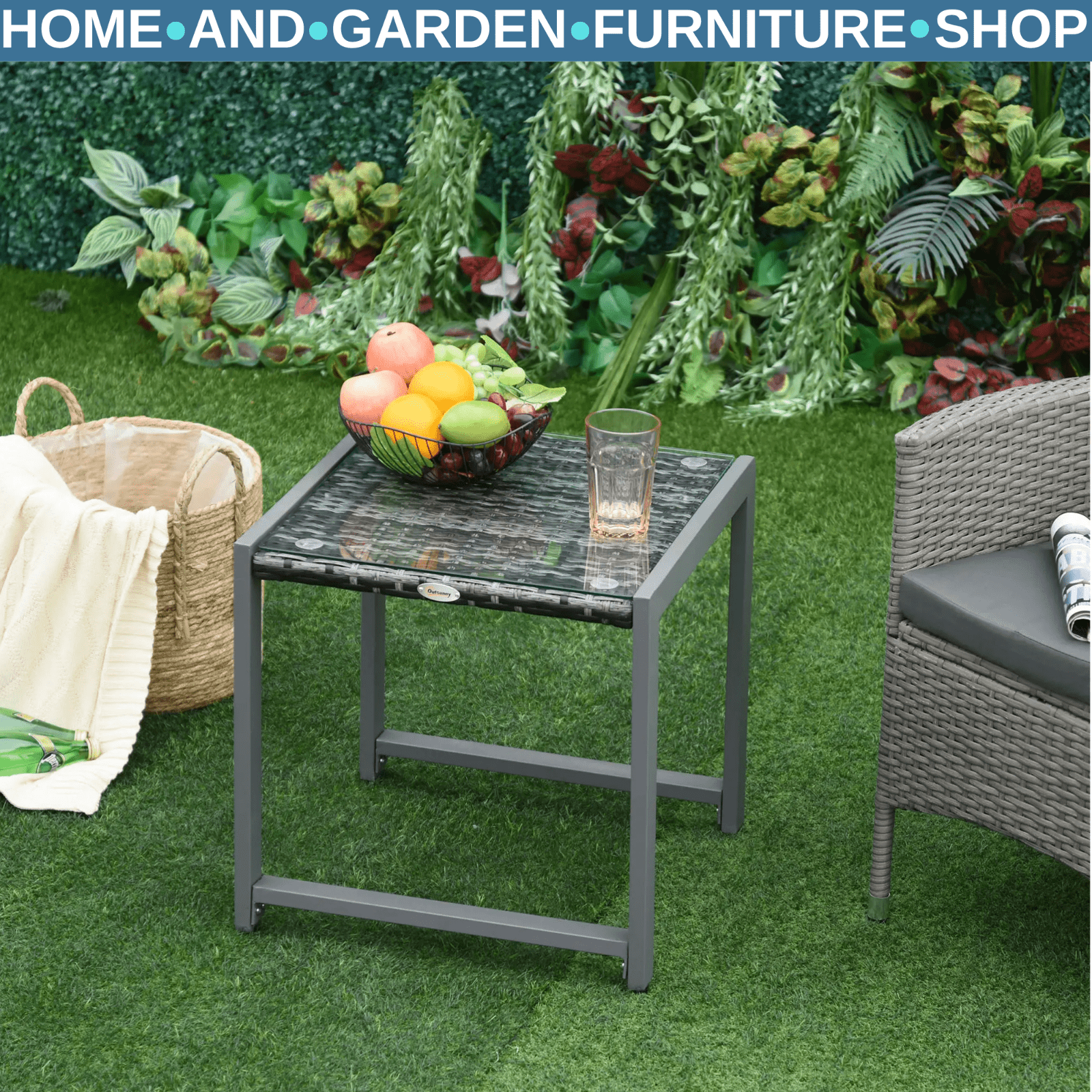 Patio Rattan Side Table Outdoor Wicker Coffee Table 50L x 49.5W x 50H cm Garden - Home and Garden Furniture Shop - #rustic - furniture#