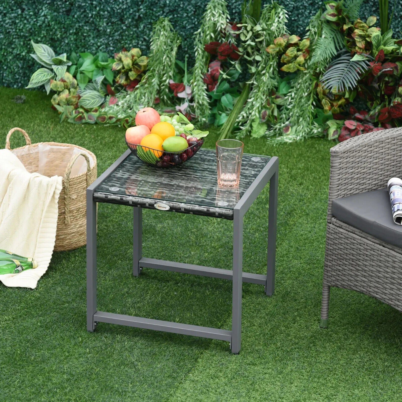 Patio Rattan Side Table Outdoor Wicker Coffee Table 50L x 49.5W x 50H cm Garden - Home and Garden Furniture Shop - #rustic - furniture#
