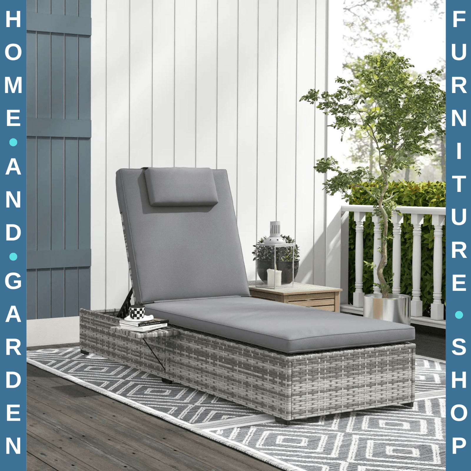 PE Rattan Reclining Sun Lounger with Cushion and Tea Tray for Outdoor Patio Use - Home and Garden Furniture Shop - rustic - furniture