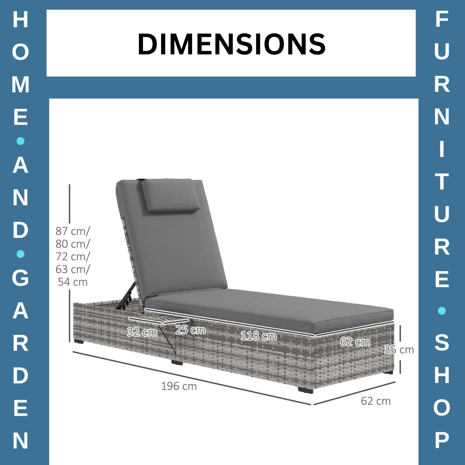 PE Rattan Reclining Sun Lounger with Cushion and Tea Tray for Outdoor Patio Use - Home and Garden Furniture Shop - rustic - furniture