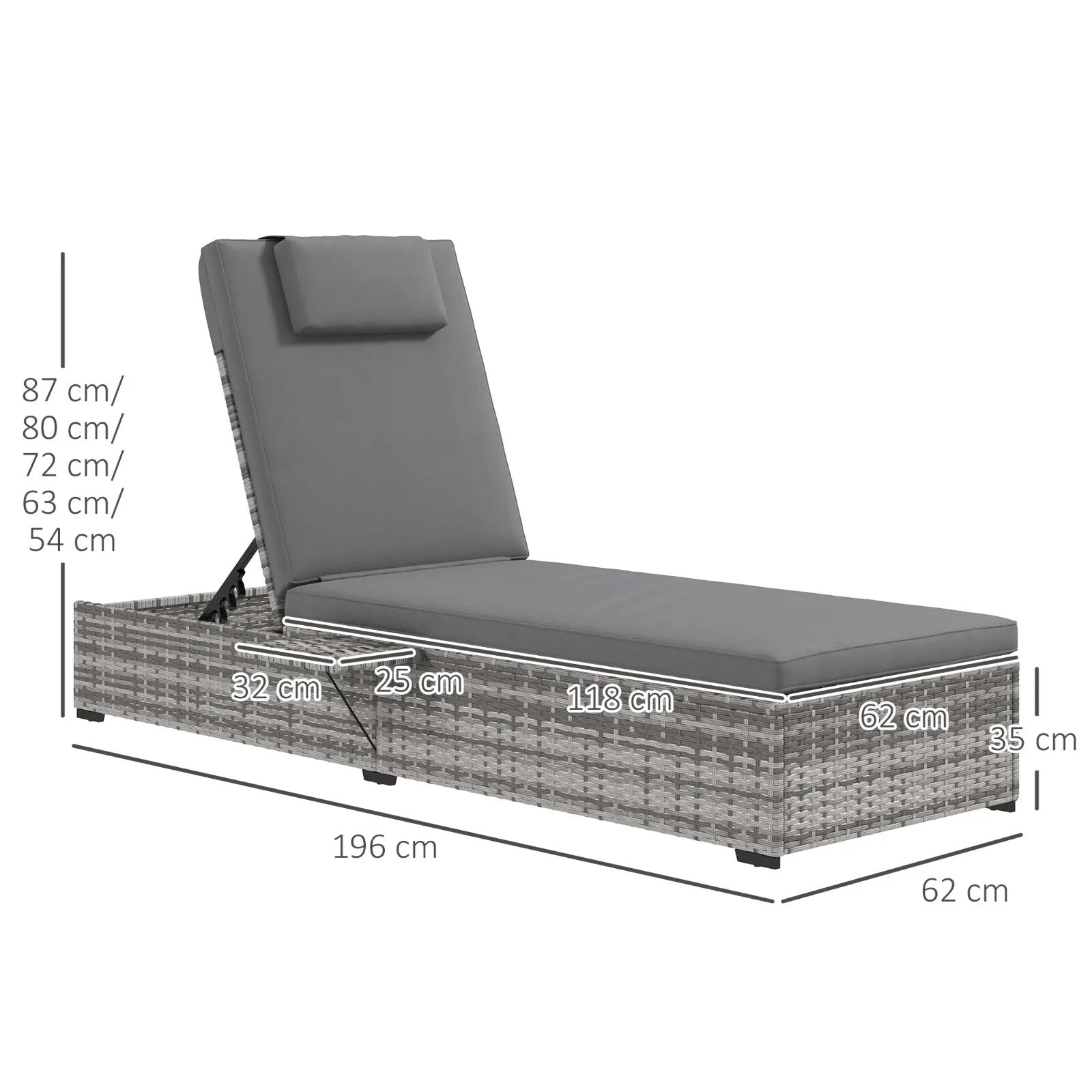 PE Rattan Reclining Sun Lounger with Cushion and Tea Tray for Outdoor Patio Use - Home and Garden Furniture Shop - rustic - furniture