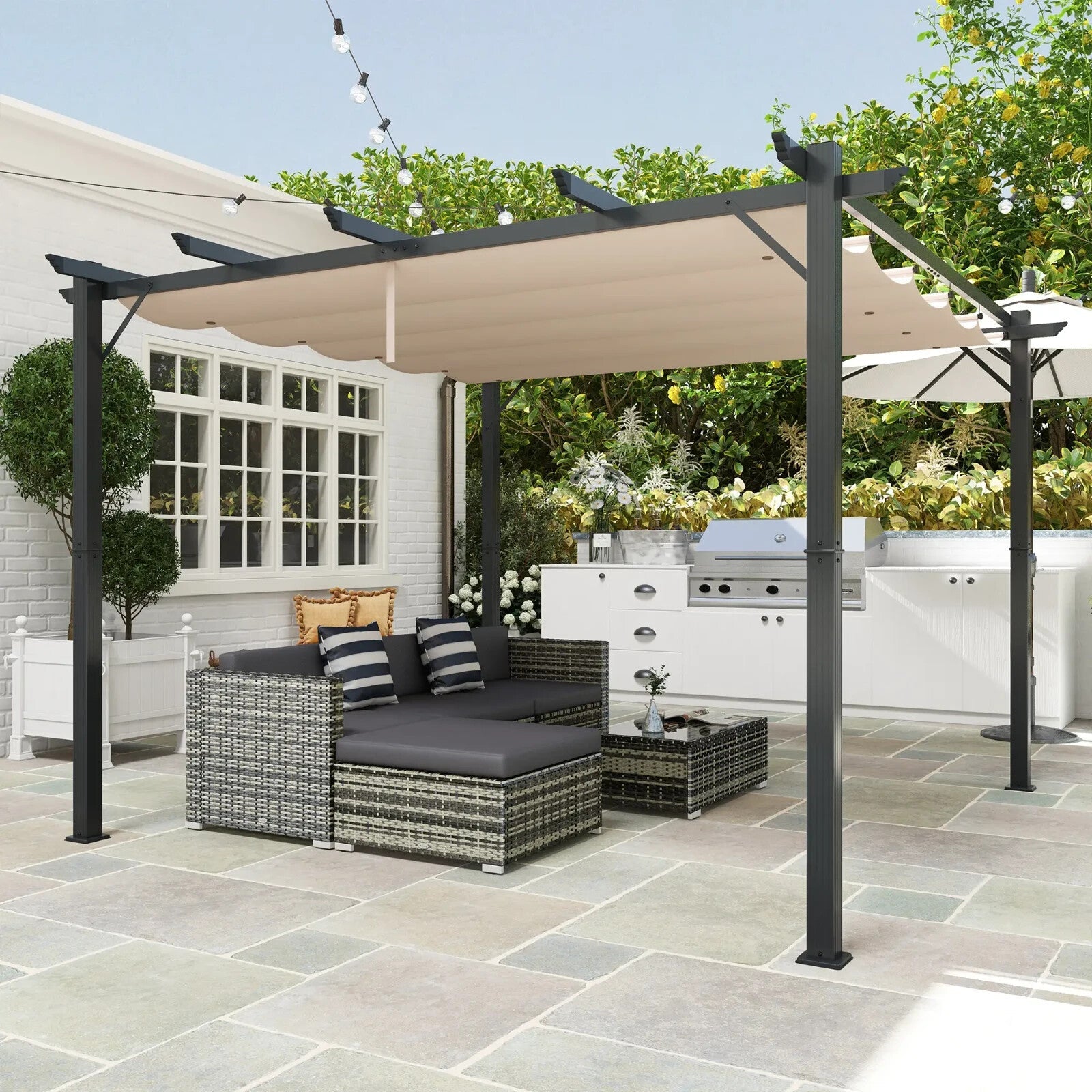 Pergola Gazebo Canopy Sun Shade Shelter With Retractable Canopy Roof Brown - Home and Garden Furniture Shop - rustic - furniture