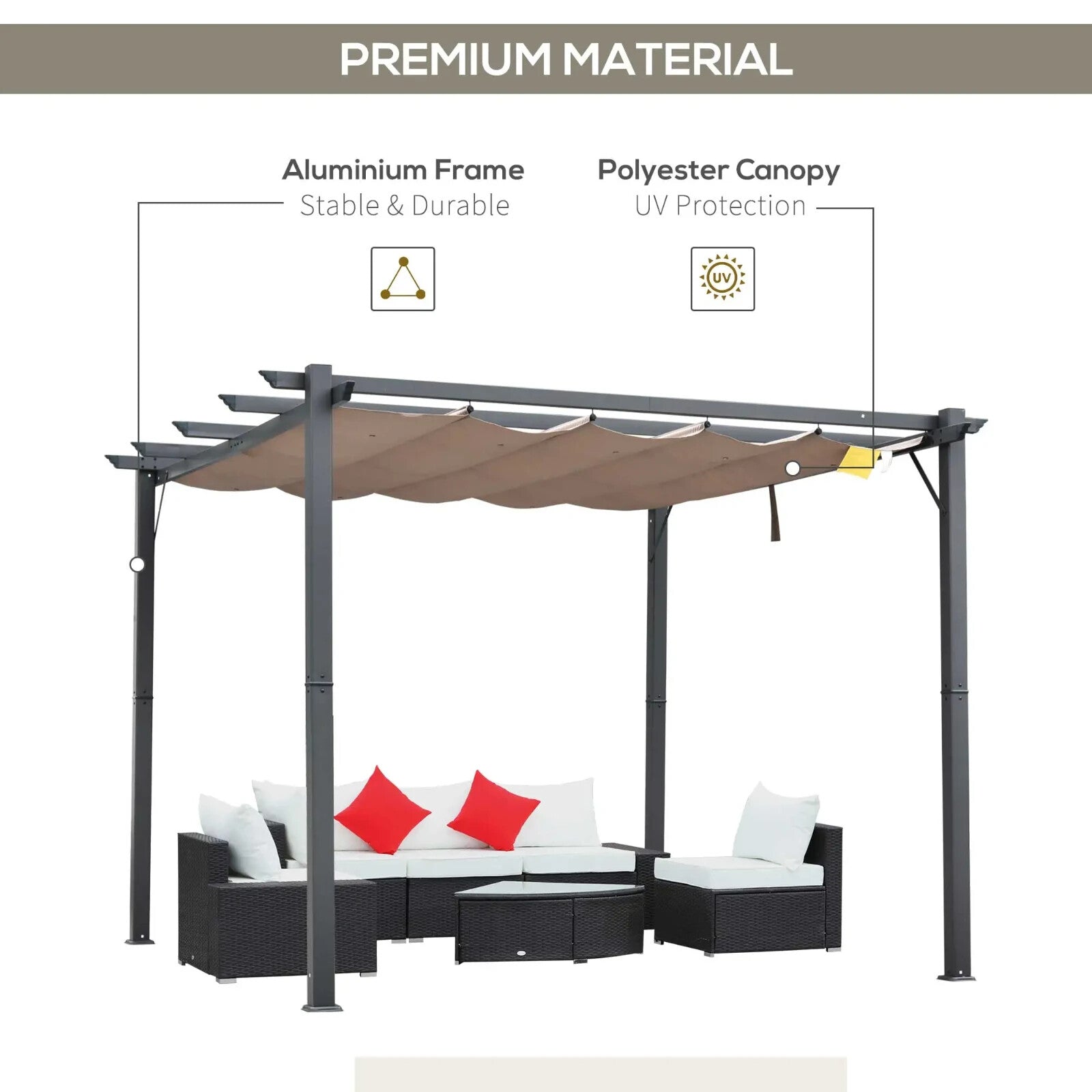 Pergola Gazebo Canopy Sun Shade Shelter With Retractable Canopy Roof Brown - Home and Garden Furniture Shop - rustic - furniture