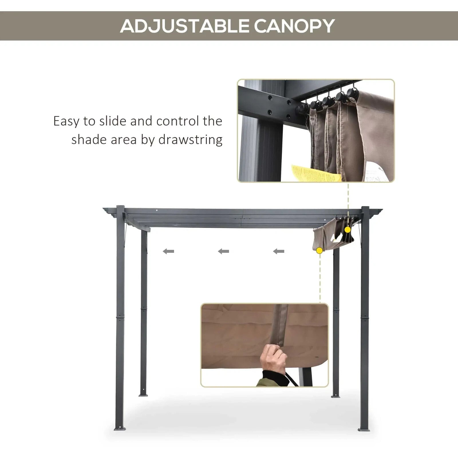 Pergola Gazebo Canopy Sun Shade Shelter With Retractable Canopy Roof Brown - Home and Garden Furniture Shop - rustic - furniture