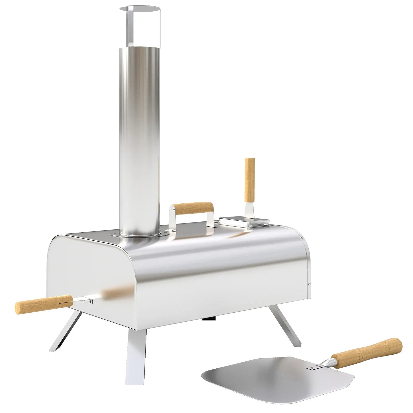 Pizza Oven Portable Stainless Steel with Pizza Stone & Foldable Legs Silver - Home and Garden Furniture Shop - rustic - furniture