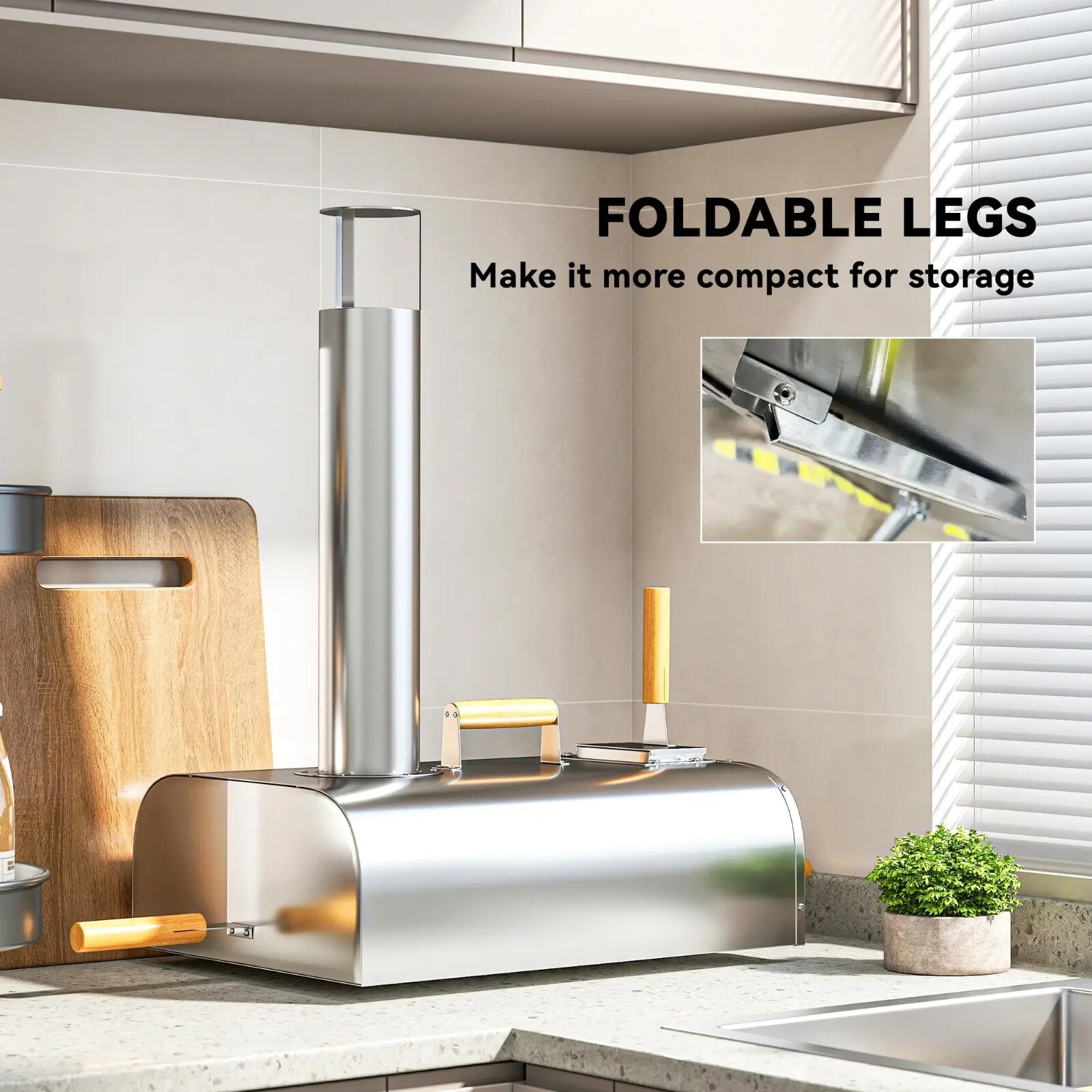 Pizza Oven Portable Stainless Steel with Pizza Stone & Foldable Legs Silver - Home and Garden Furniture Shop - rustic - furniture