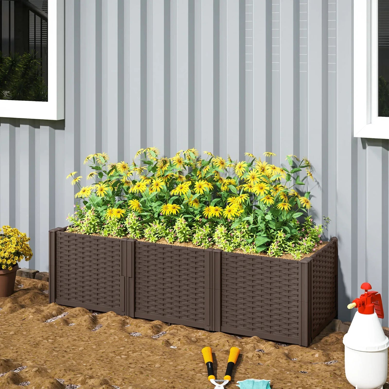 Plastic Raised Garden Bed Modular Planter Box Garden Fence Border for Vegetables - Home and Garden Furniture Shop - rustic - furniture