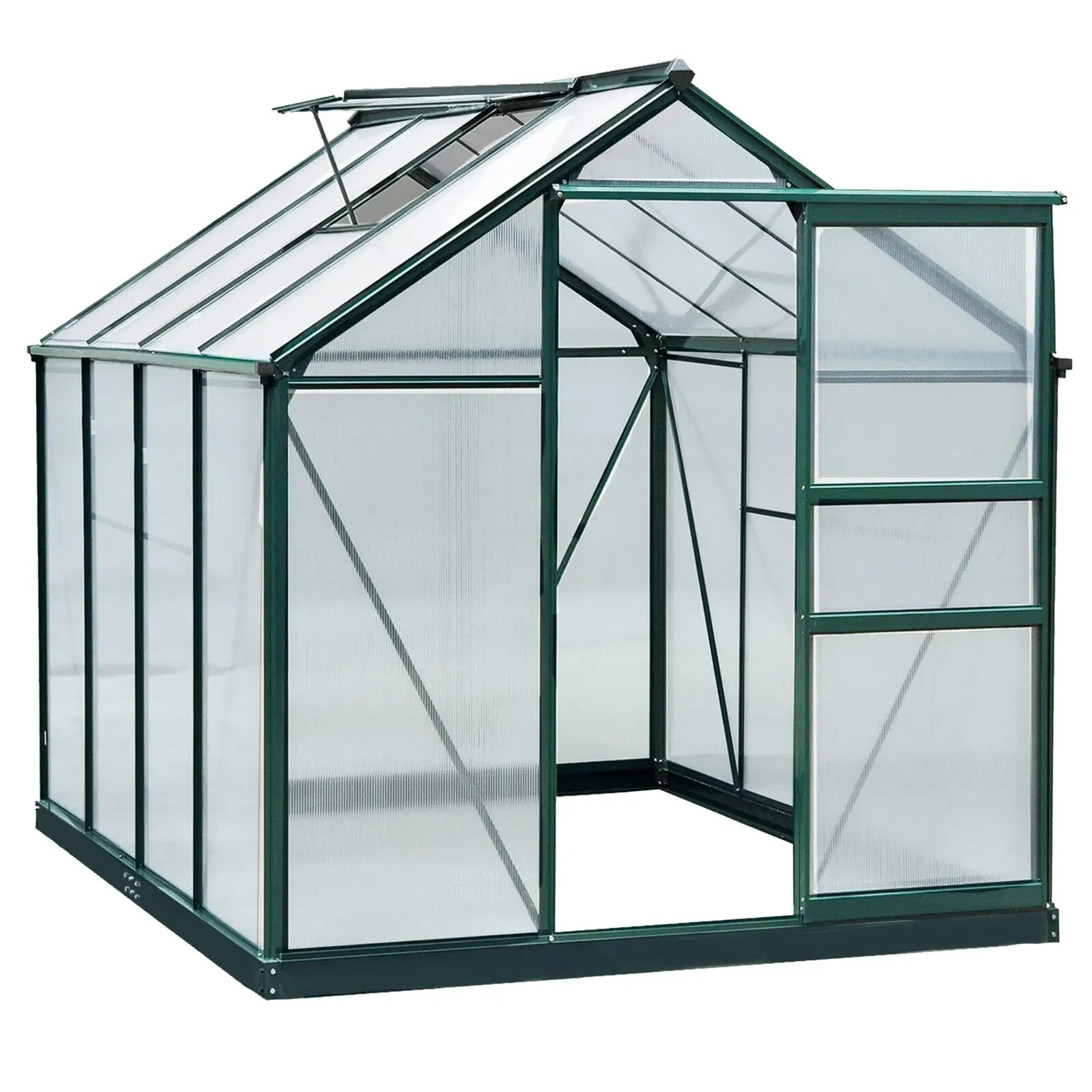 Polycarbonate Greenhouse Aluminium Frame w/ Foundation & Slide Door Dark Green - Home and Garden Furniture Shop - rustic - furniture