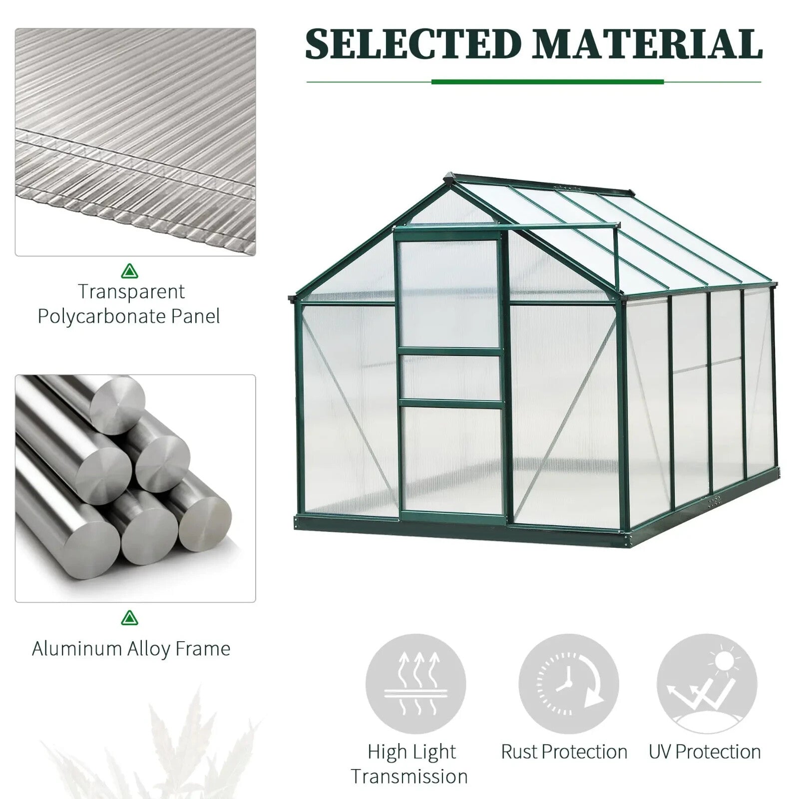 Polycarbonate Greenhouse Aluminium Frame w/ Foundation & Slide Door Dark Green - Home and Garden Furniture Shop - rustic - furniture