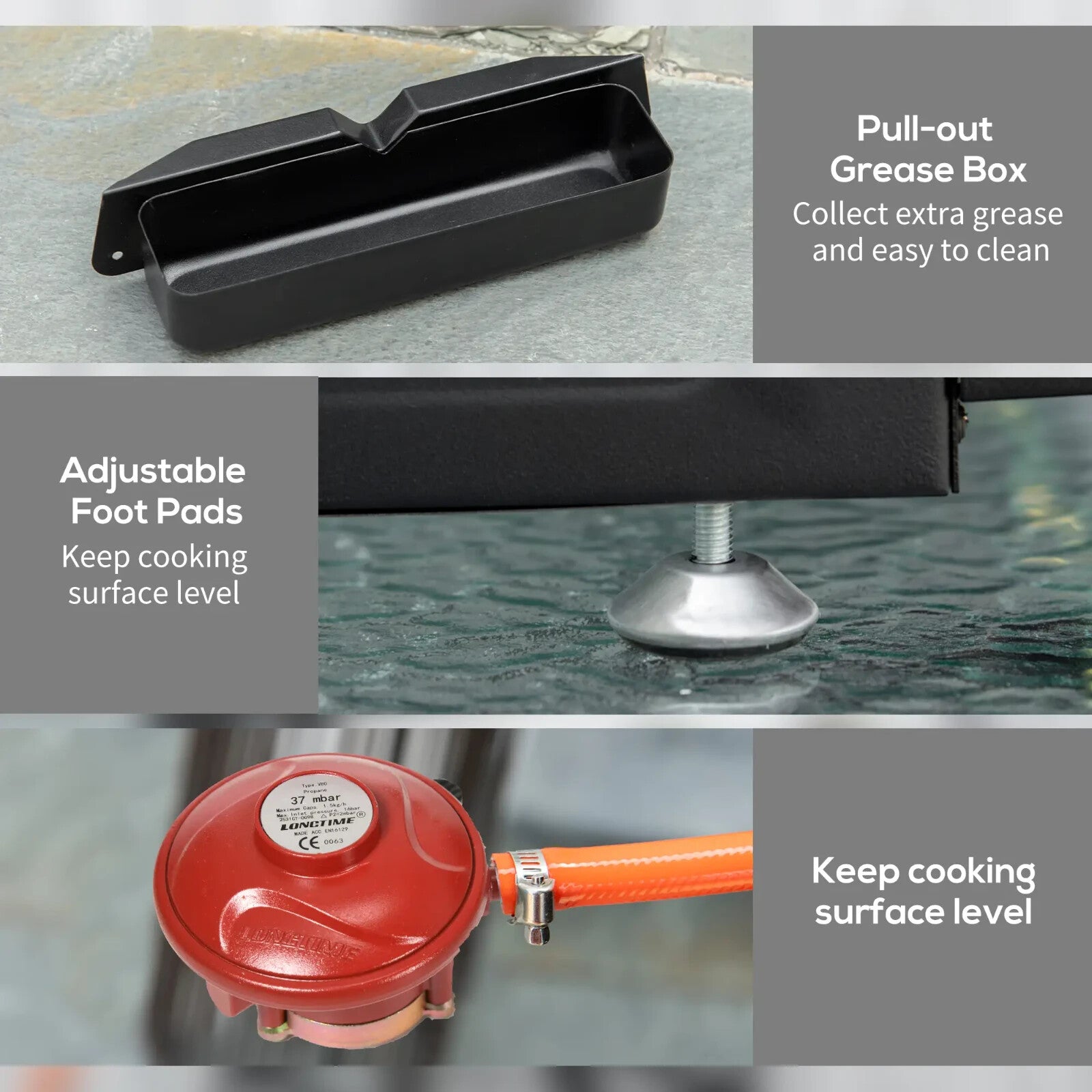 Portable 10000 BTU 3 Burner Gas Plancha BBQ Grill with Lid, Non - Stick Griddle - Home and Garden Furniture Shop - rustic - furniture