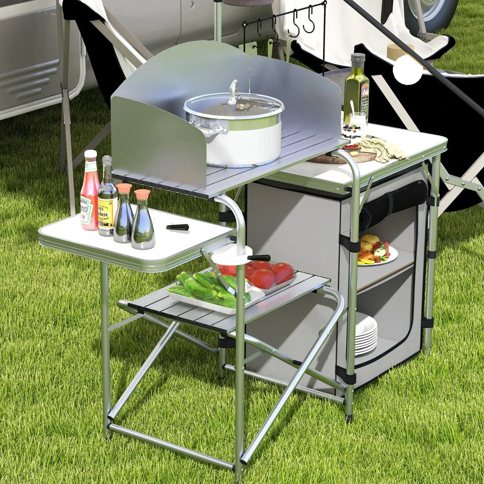 Portable Camping Kitchen Cupboard Folding Table Outdoor Cooking Station with Bag - Home and Garden Furniture Shop - rustic - furniture