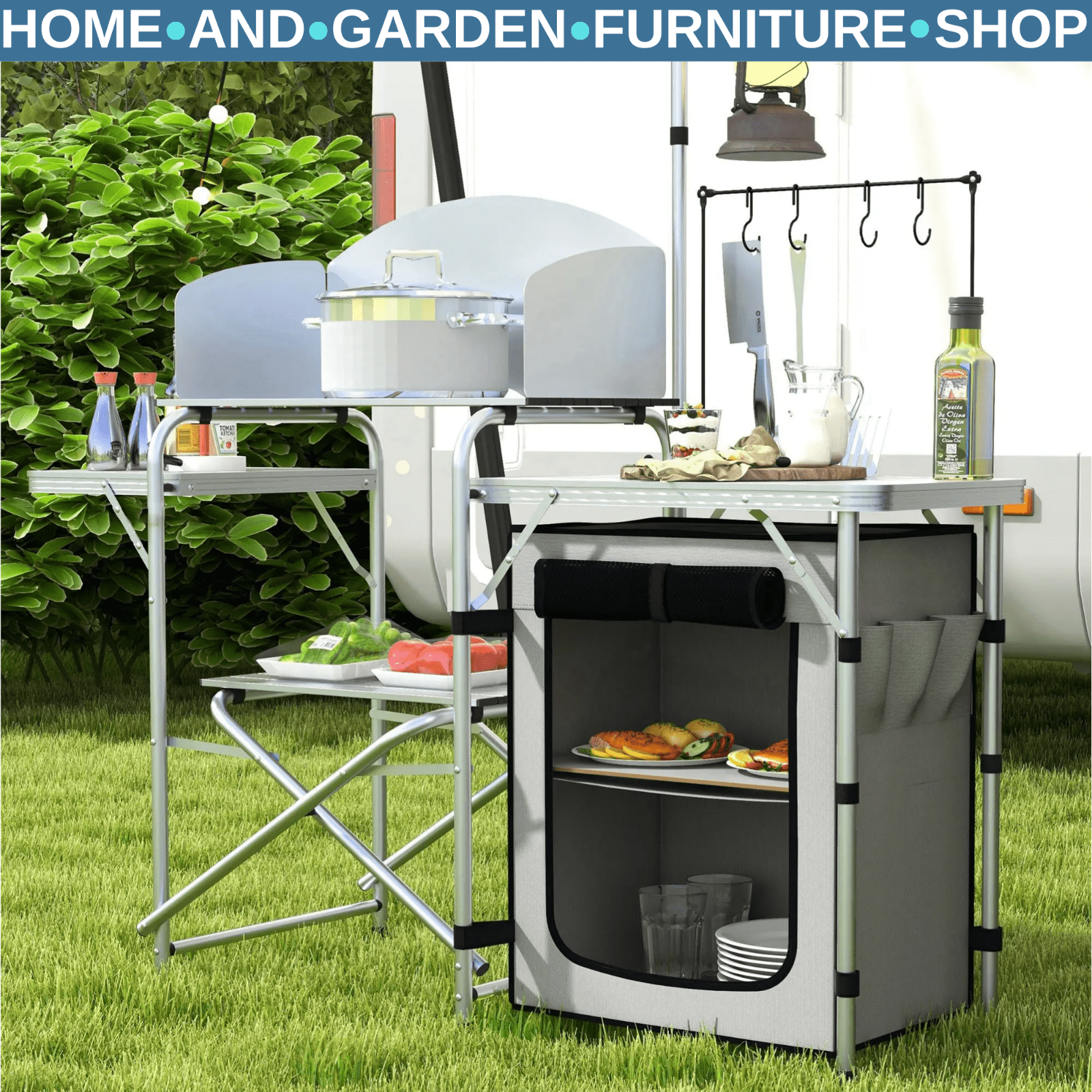 Portable Camping Kitchen Cupboard Folding Table Outdoor Cooking Station with Bag - Home and Garden Furniture Shop - rustic - furniture