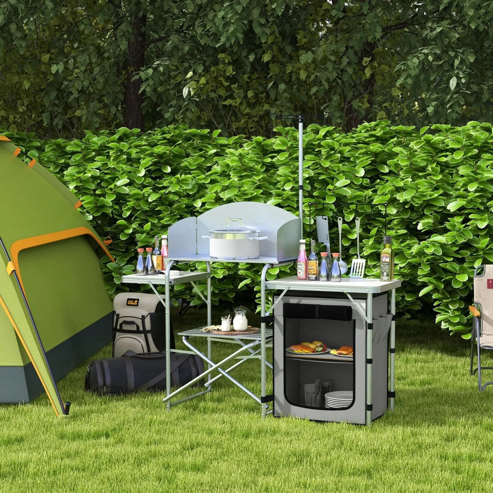 Portable Camping Kitchen Cupboard Folding Table Outdoor Cooking Station with Bag - Home and Garden Furniture Shop - rustic - furniture