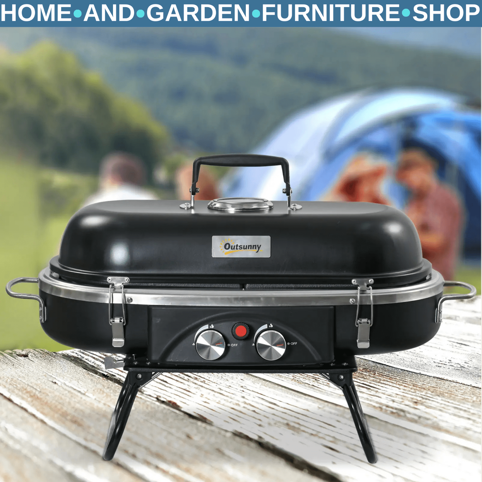 Portable Gas BBQ Grill 2 Burner Tabletop Barbecue with Lid Ignition for Camping - Home and Garden Furniture Shop - rustic - furniture