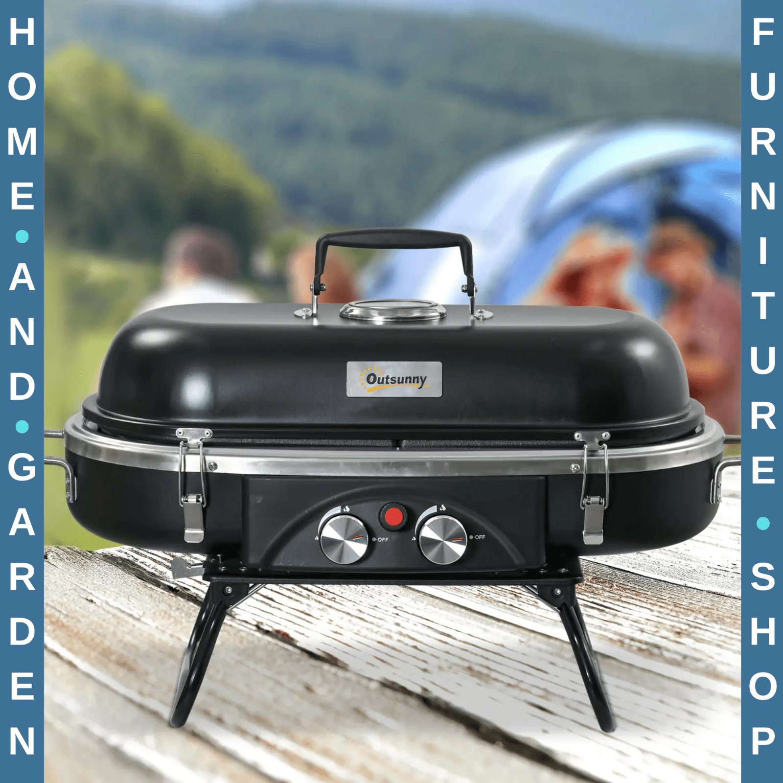 Portable Gas BBQ Grill 2 Burner Tabletop Barbecue with Lid Ignition for Camping - Home and Garden Furniture Shop - rustic - furniture