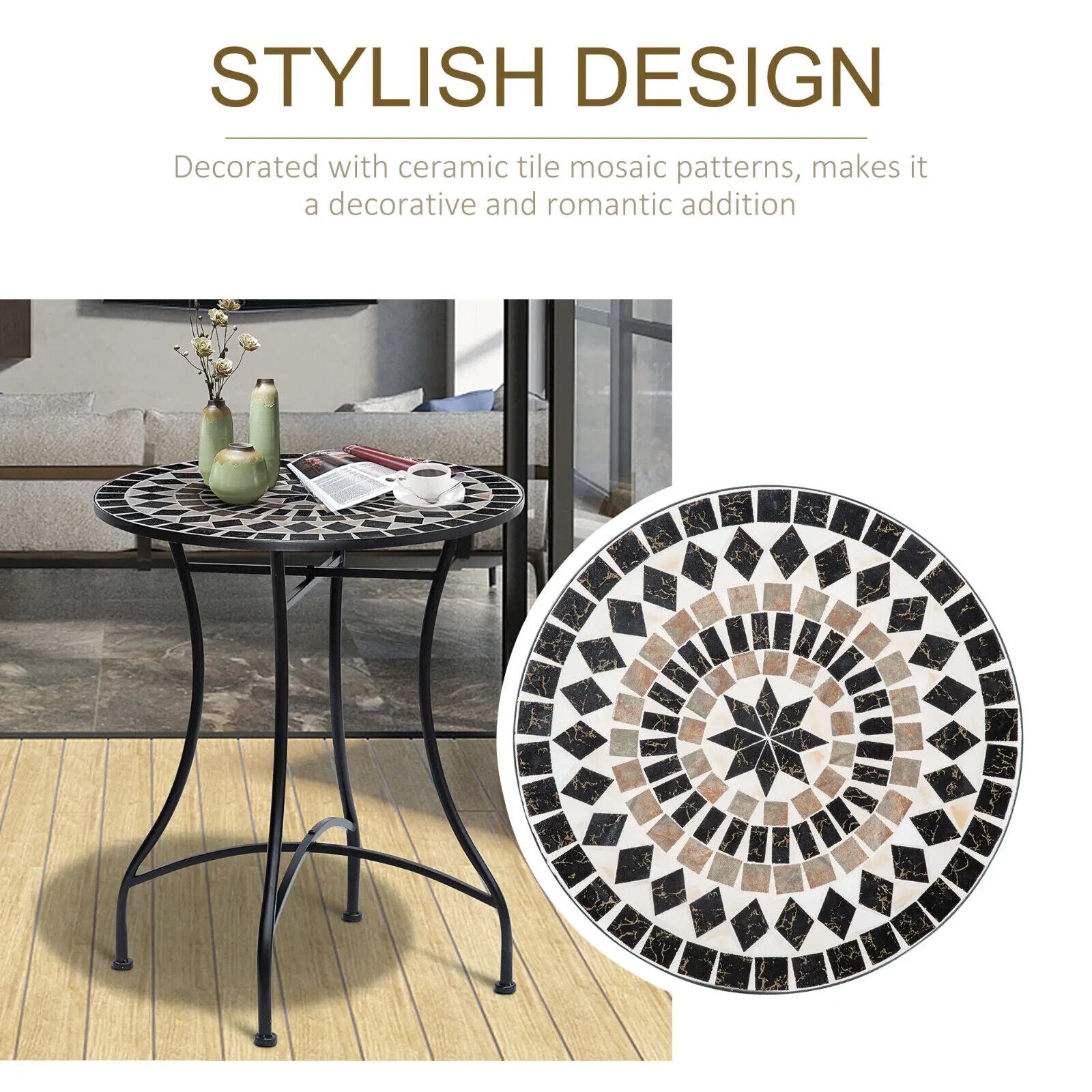 Portable Mosaic Round Bistro Table Outdoor Garden Side Table with Curved Leg - Home and Garden Furniture Shop - #rustic - furniture#