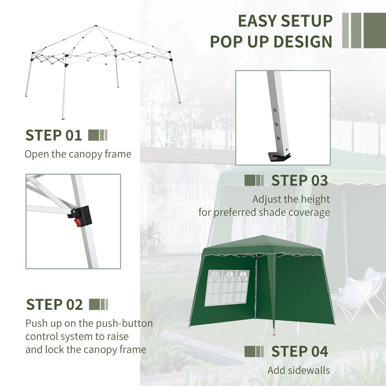 Portable Pop Up Gazebo Canopy Tent w/ Carry Bag Green Camping Shelter 2.4 x 2.4m - Home and Garden Furniture Shop - rustic - furniture