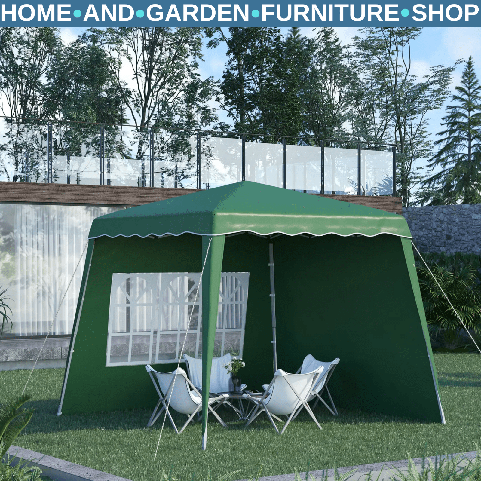 Portable Pop Up Gazebo Canopy Tent w/ Carry Bag Green Camping Shelter 2.4 x 2.4m - Home and Garden Furniture Shop - rustic - furniture