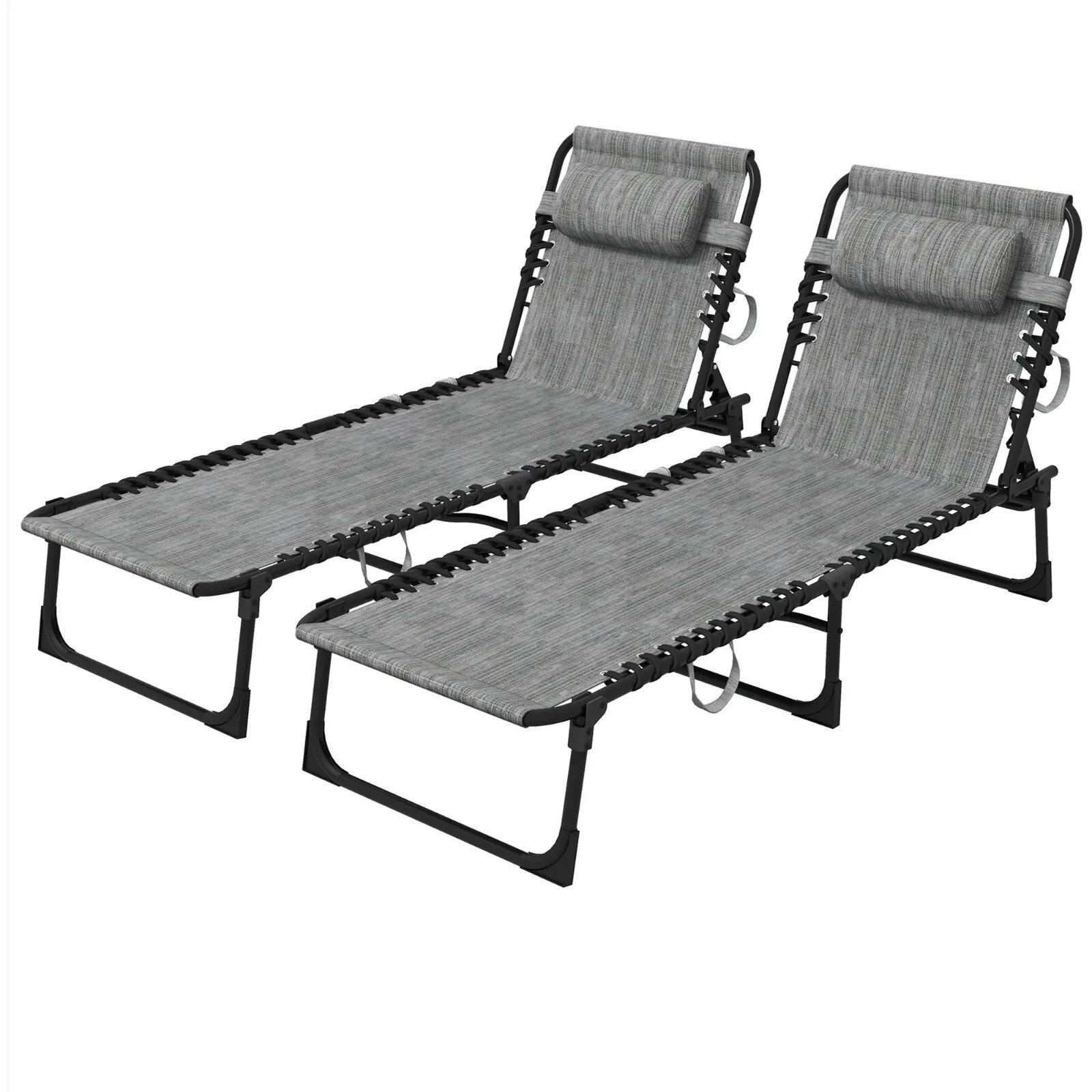 Portable Sun Lounger Set of 2 Folding Beds w/ 5 Position Adjustable Backrest - Home and Garden Furniture Shop - rustic - furniture