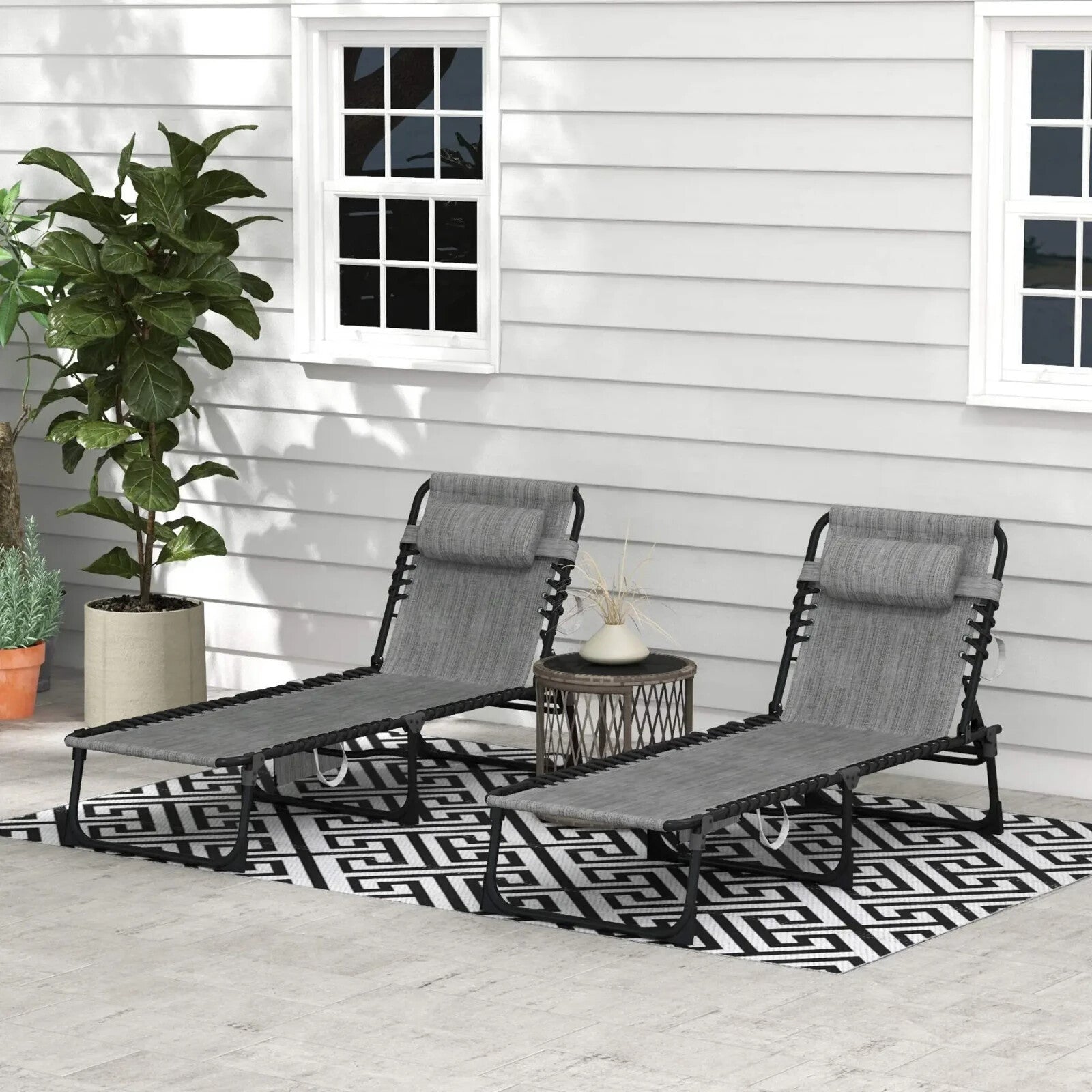 Portable Sun Lounger Set of 2 Folding Beds w/ 5 Position Adjustable Backrest - Home and Garden Furniture Shop - rustic - furniture