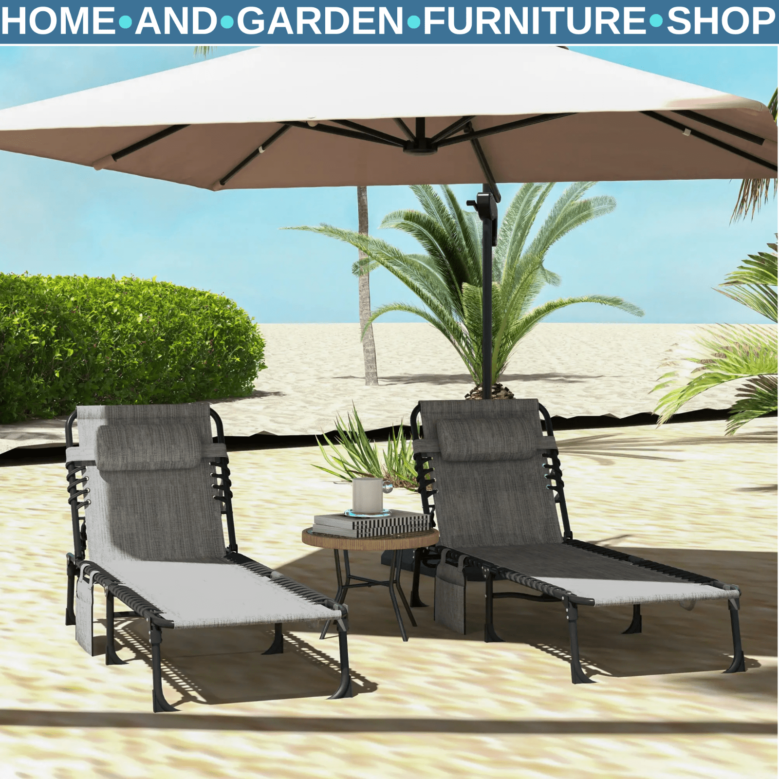 Portable Sun Lounger Set of 2 Folding Beds w/ 5 Position Adjustable Backrest - Home and Garden Furniture Shop - rustic - furniture