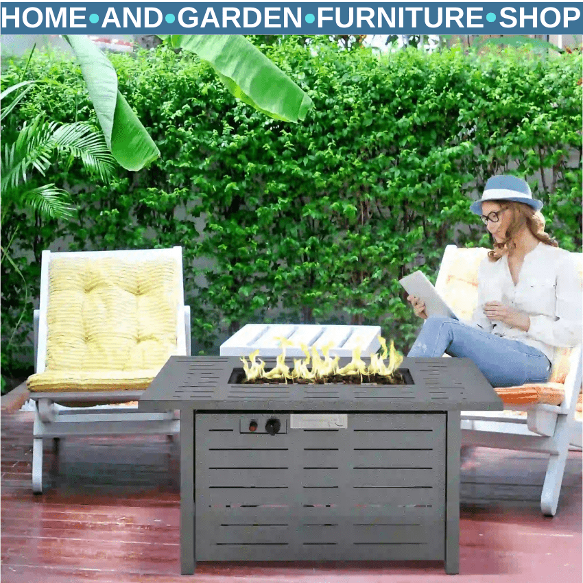 Propane Gas Fire Pit Table 50000BTU Smokeless Garden Firepit Heater with Cover - Home and Garden Furniture Shop - rustic - furniture