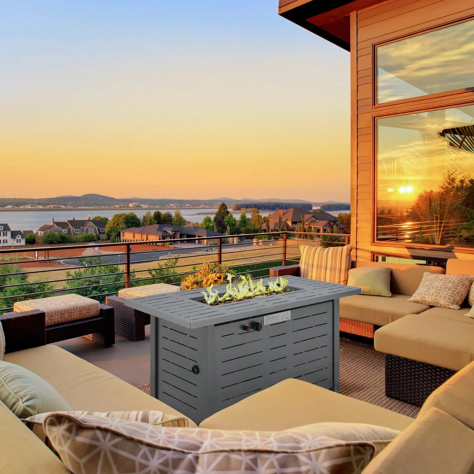 Propane Gas Fire Pit Table 50000BTU Smokeless Garden Firepit Heater with Cover - Home and Garden Furniture Shop - rustic - furniture