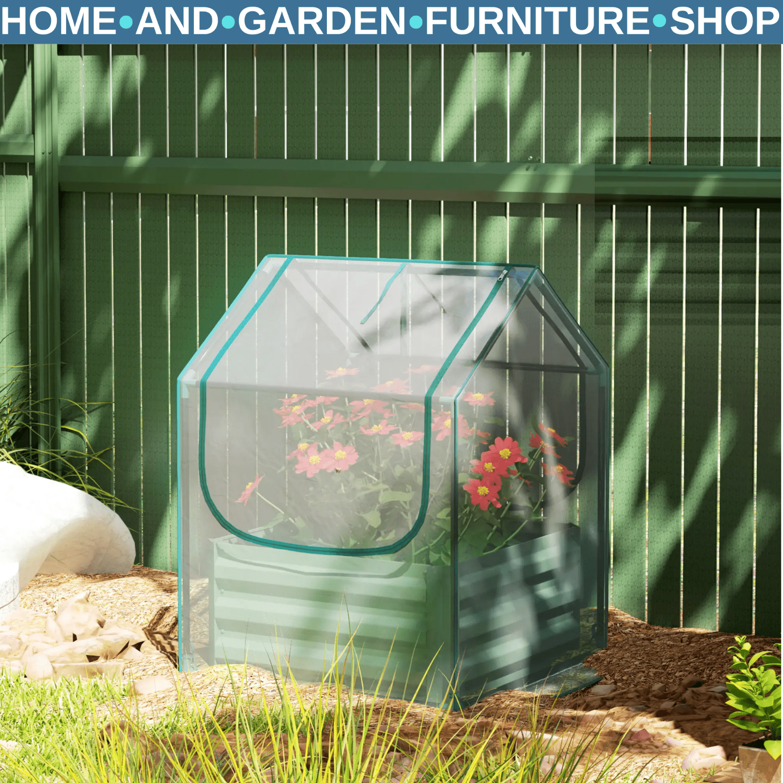 Raised Bed Planter Box Openable Bottom with Cover & 2 - Roll Up Windows Green - Home and Garden Furniture Shop - rustic - furniture