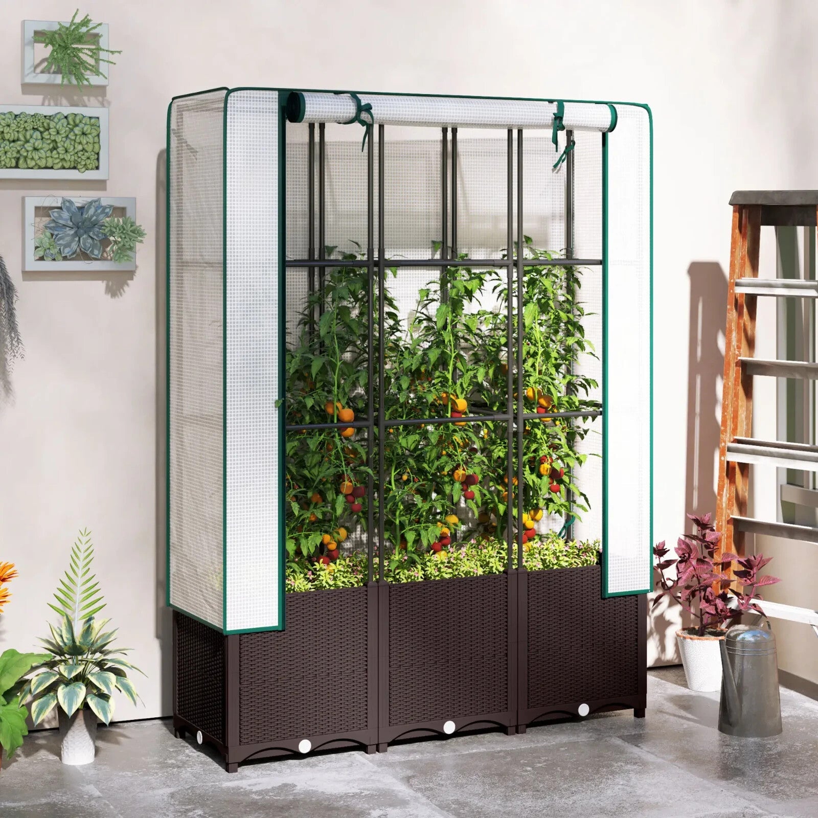 Raised Garden Bed, Trellis Plastic Planter Box with Drainage for Climbing Plants - Home and Garden Furniture Shop - rustic - furniture