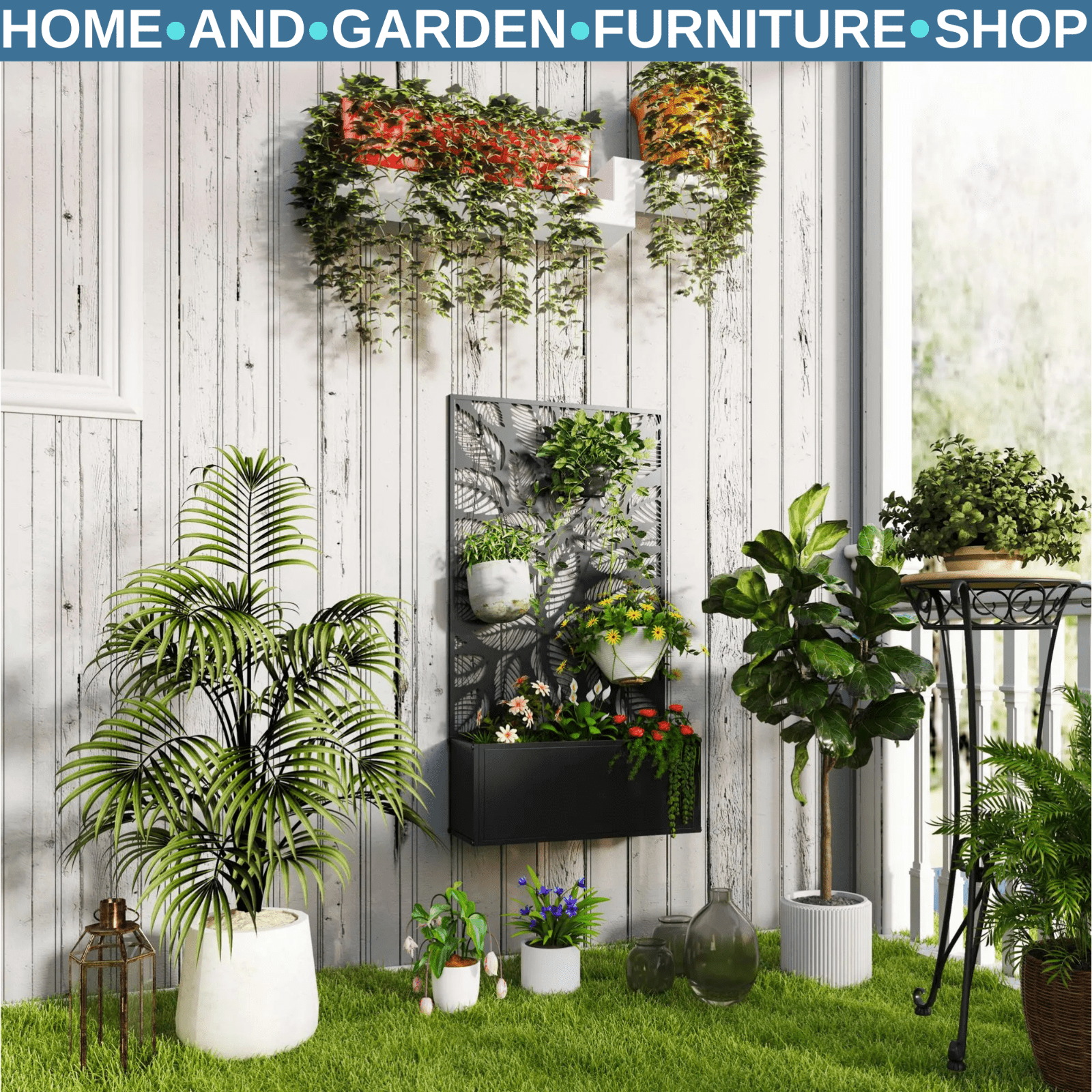 Raised Garden Bed w/ Privacy Screen Wall Mounted Freestanding Planter for Plant - Home and Garden Furniture Shop - rustic - furniture