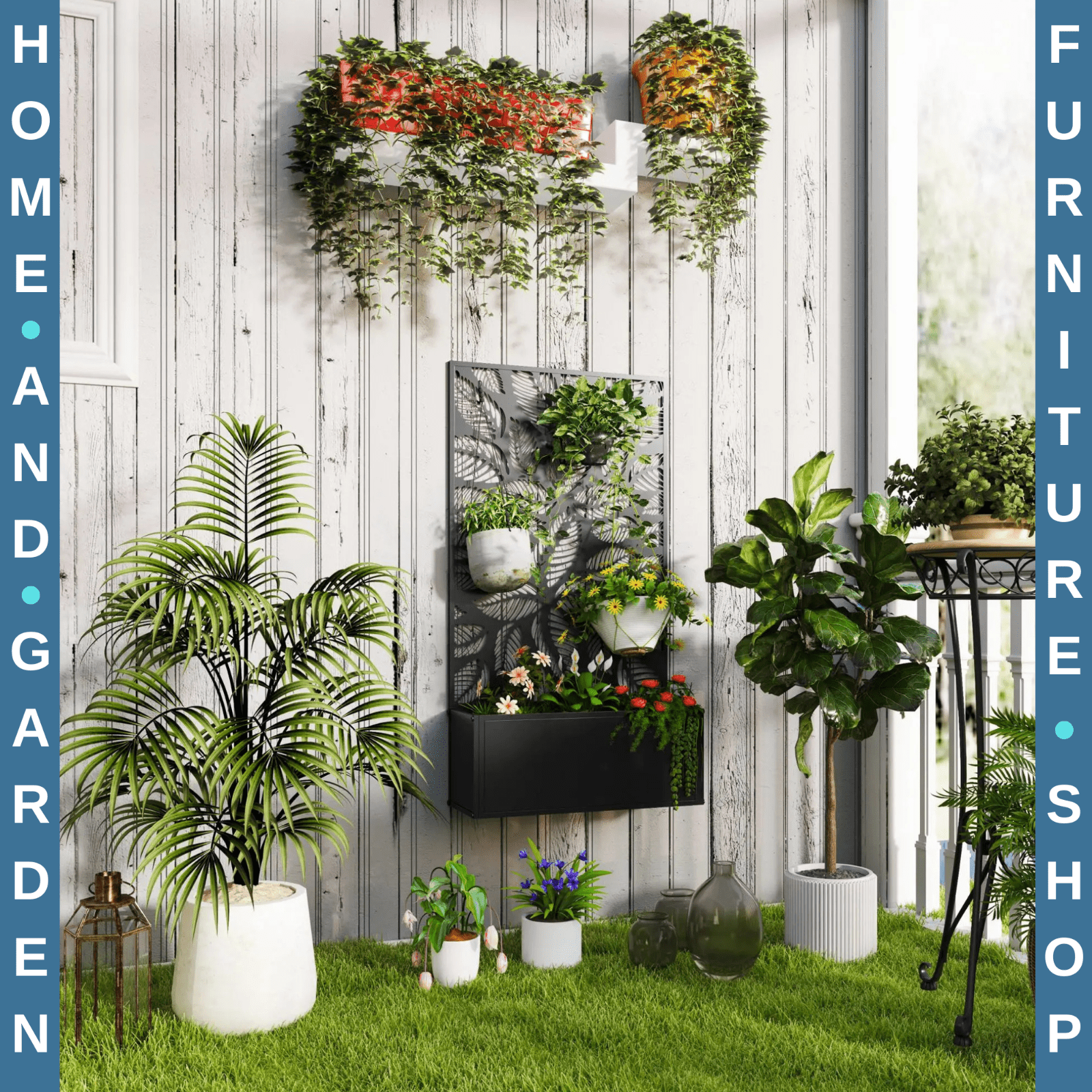 Raised Garden Bed w/ Privacy Screen Wall Mounted Freestanding Planter for Plant - Home and Garden Furniture Shop - rustic - furniture