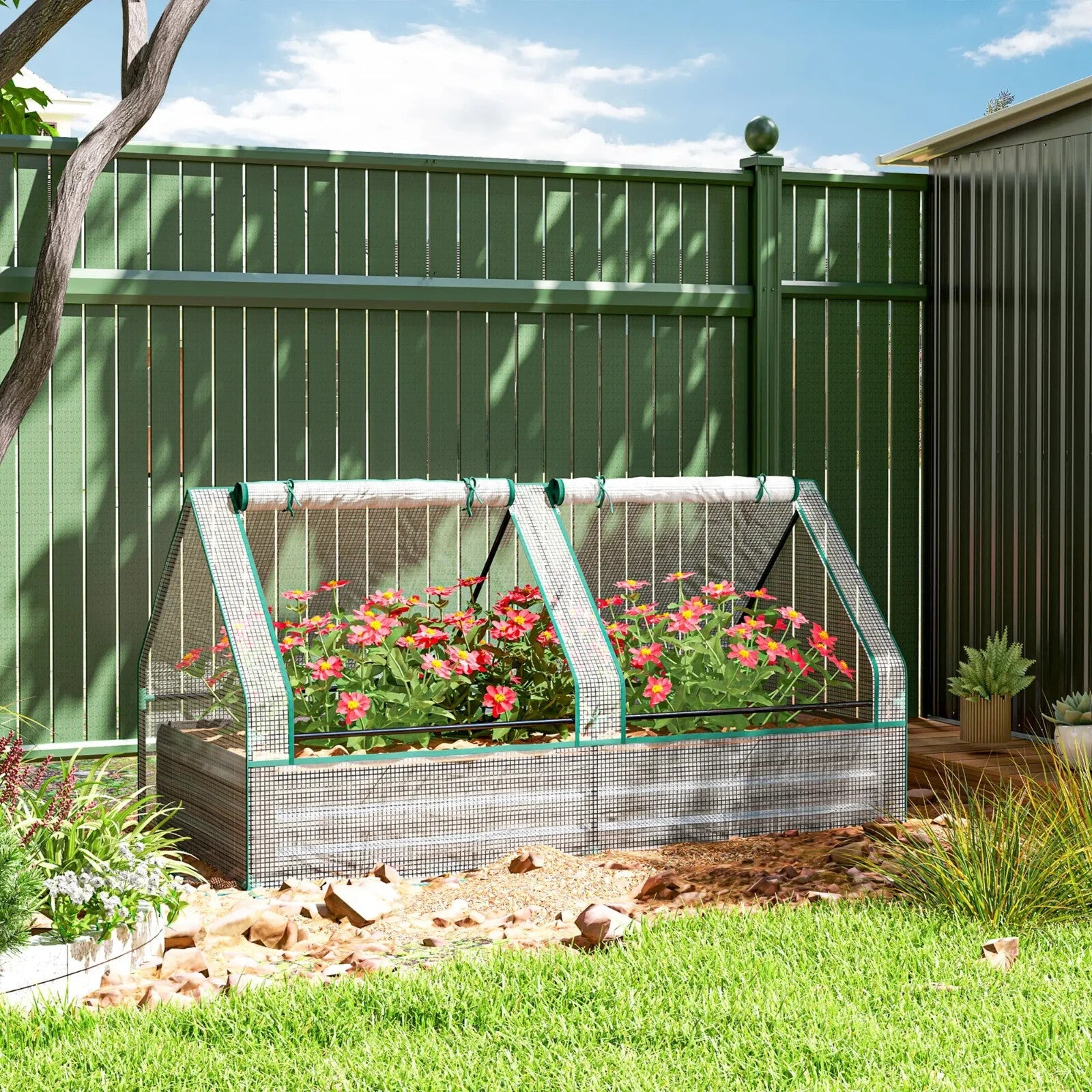 Raised Garden Bed with Cover and Greenhouse for Herbs and Vegetables 185x95x92cm - Home and Garden Furniture Shop - rustic - furniture