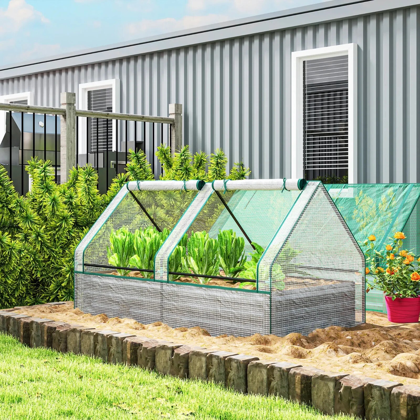Raised Garden Bed with Cover and Greenhouse for Herbs and Vegetables 185x95x92cm - Home and Garden Furniture Shop - rustic - furniture