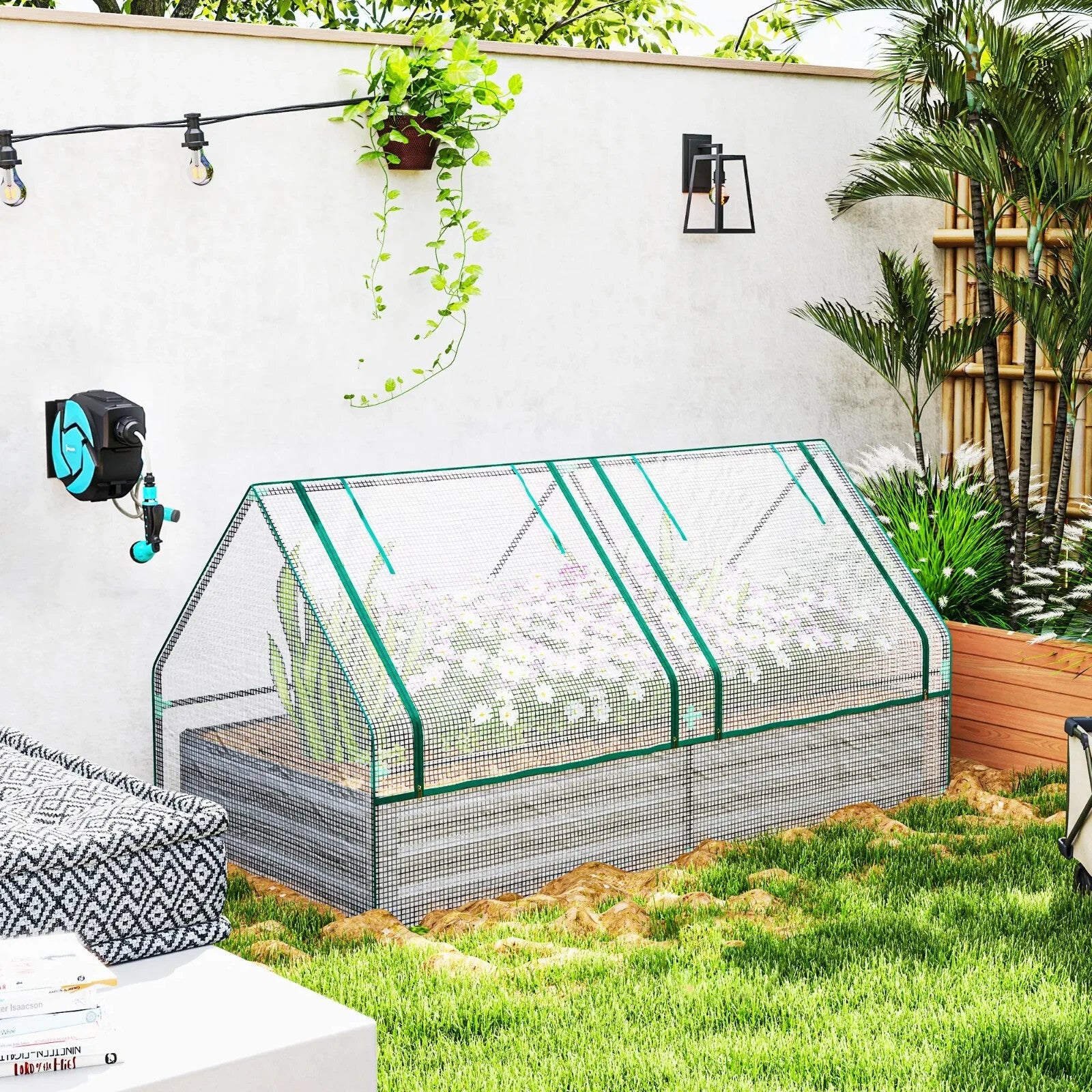 Raised Garden Bed with Cover and Greenhouse for Herbs and Vegetables 185x95x92cm - Home and Garden Furniture Shop - rustic - furniture