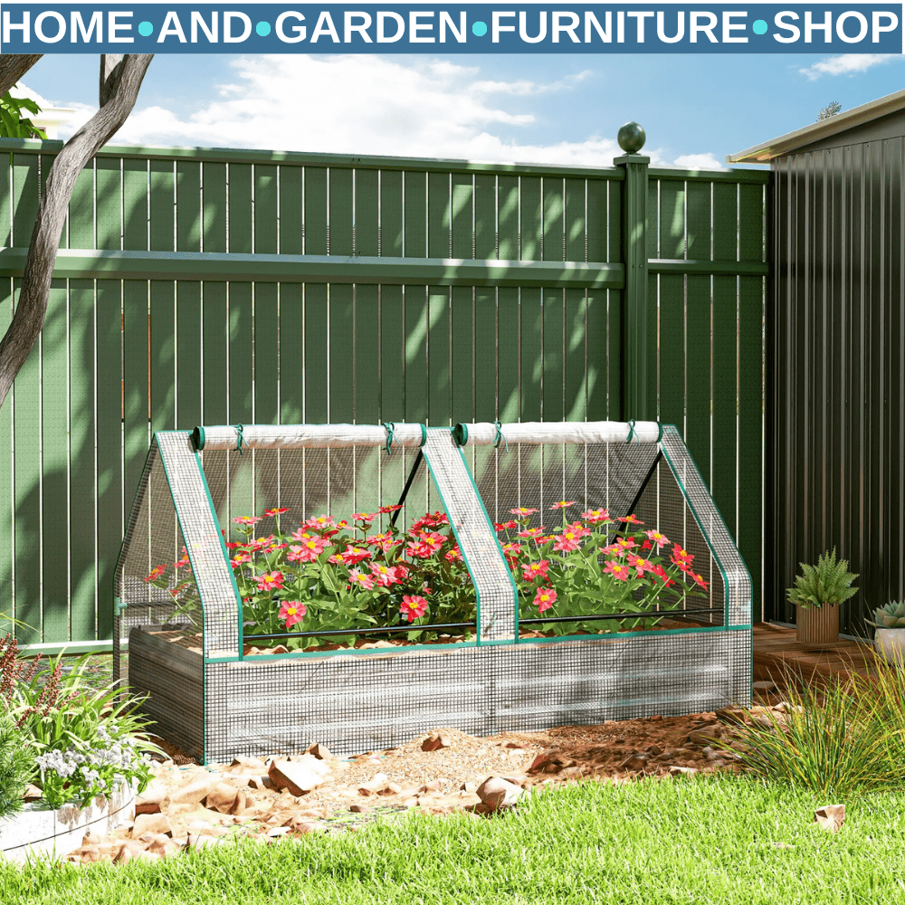 Raised Garden Bed with Cover and Greenhouse for Herbs and Vegetables 185x95x92cm - Home and Garden Furniture Shop - #rustic - furniture#