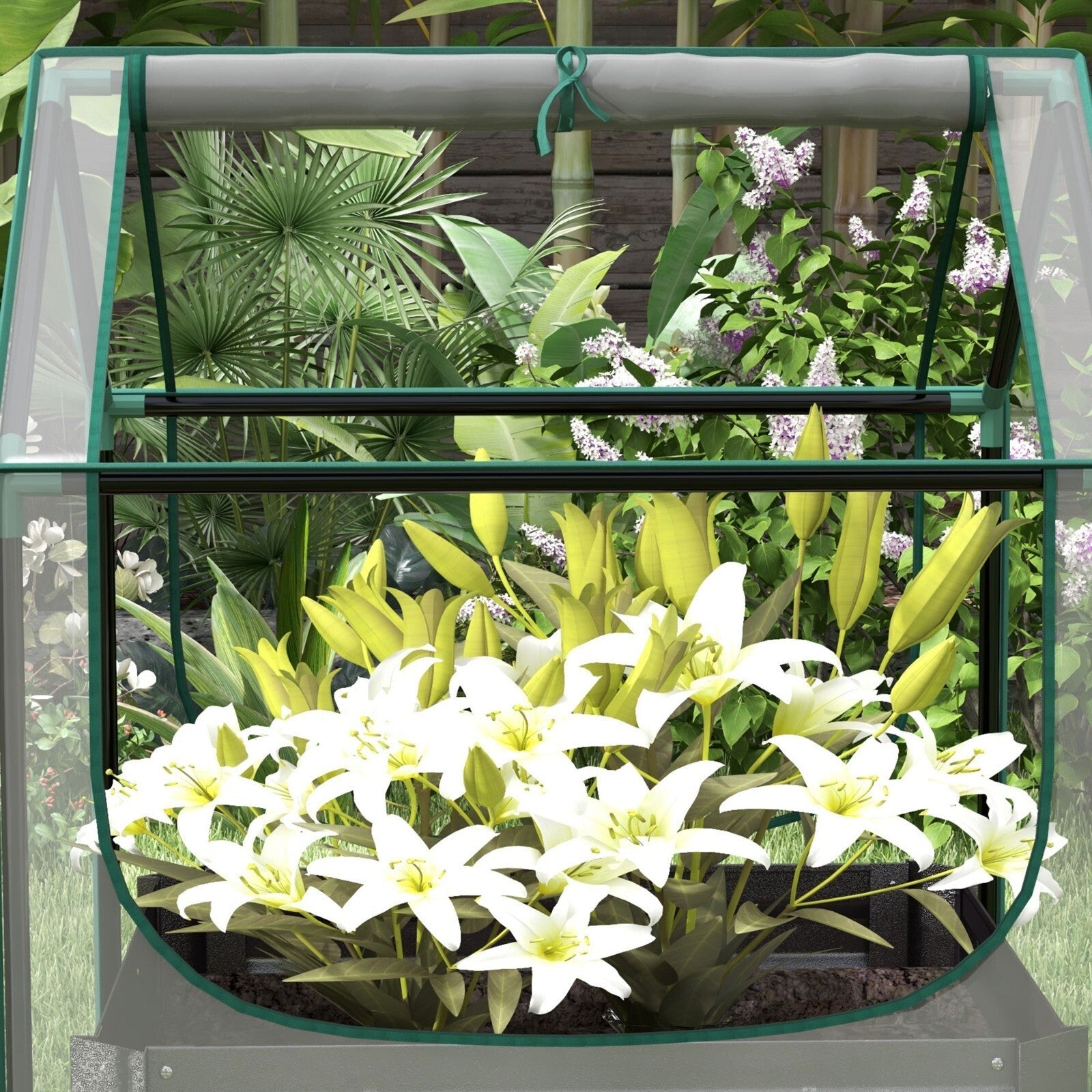 Raised Garden Bed with Greenhouse Cover Planter Box for Herbs Vegetables Grey - Home and Garden Furniture Shop - rustic - furniture