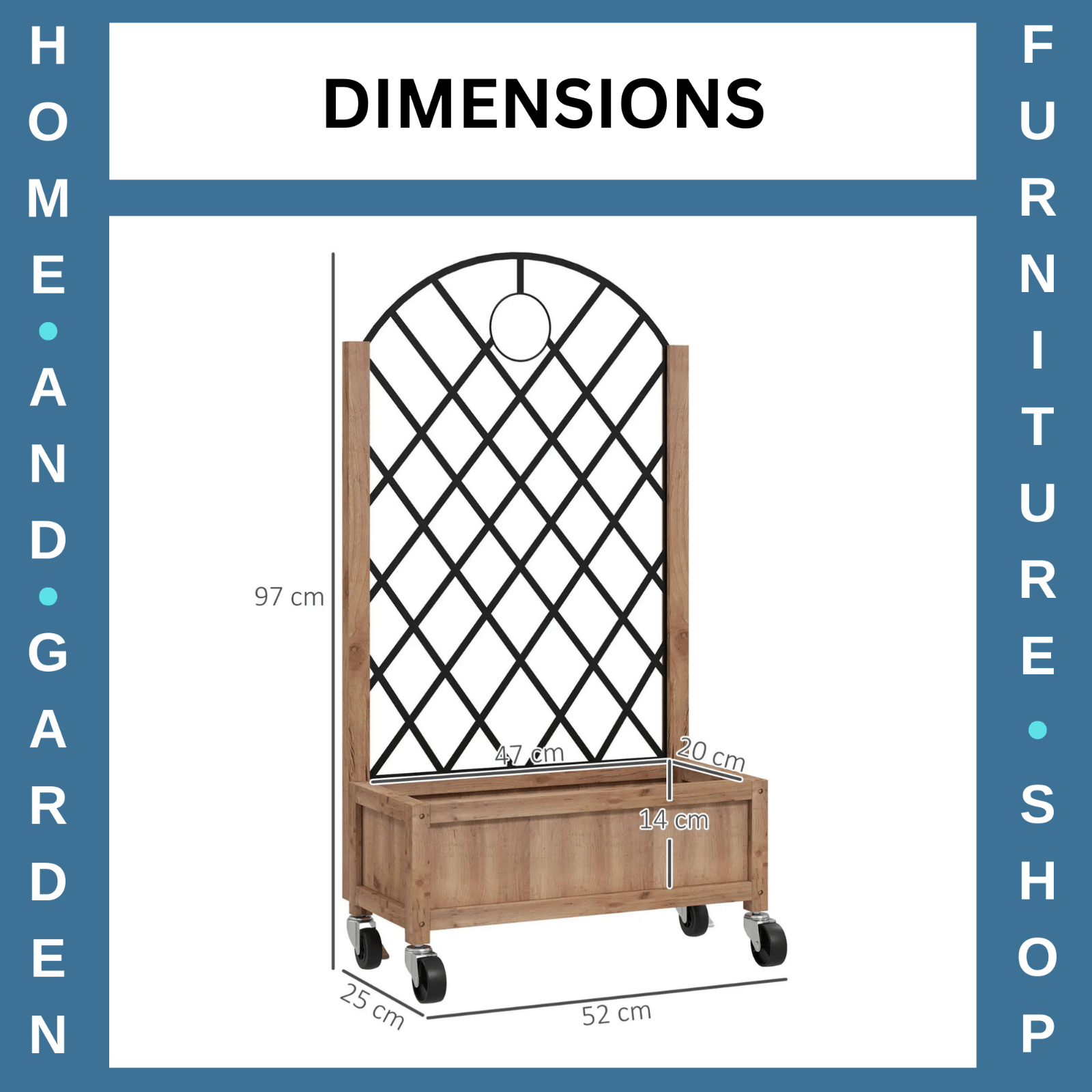 Raised Garden Bed with Metal Trellis Wooden Planter Box Wheel & Drainage Outdoor - Home and Garden Furniture Shop - rustic - furniture