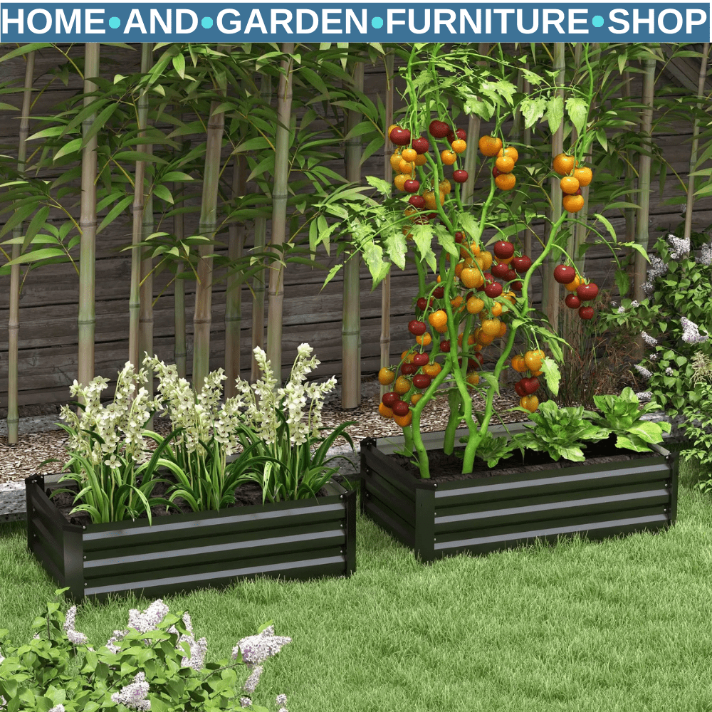 Raised Garden Beds Set of 2 Galvanised Steel Planter Box Outdoor Plant Bed Grow - Home and Garden Furniture Shop - rustic - furniture