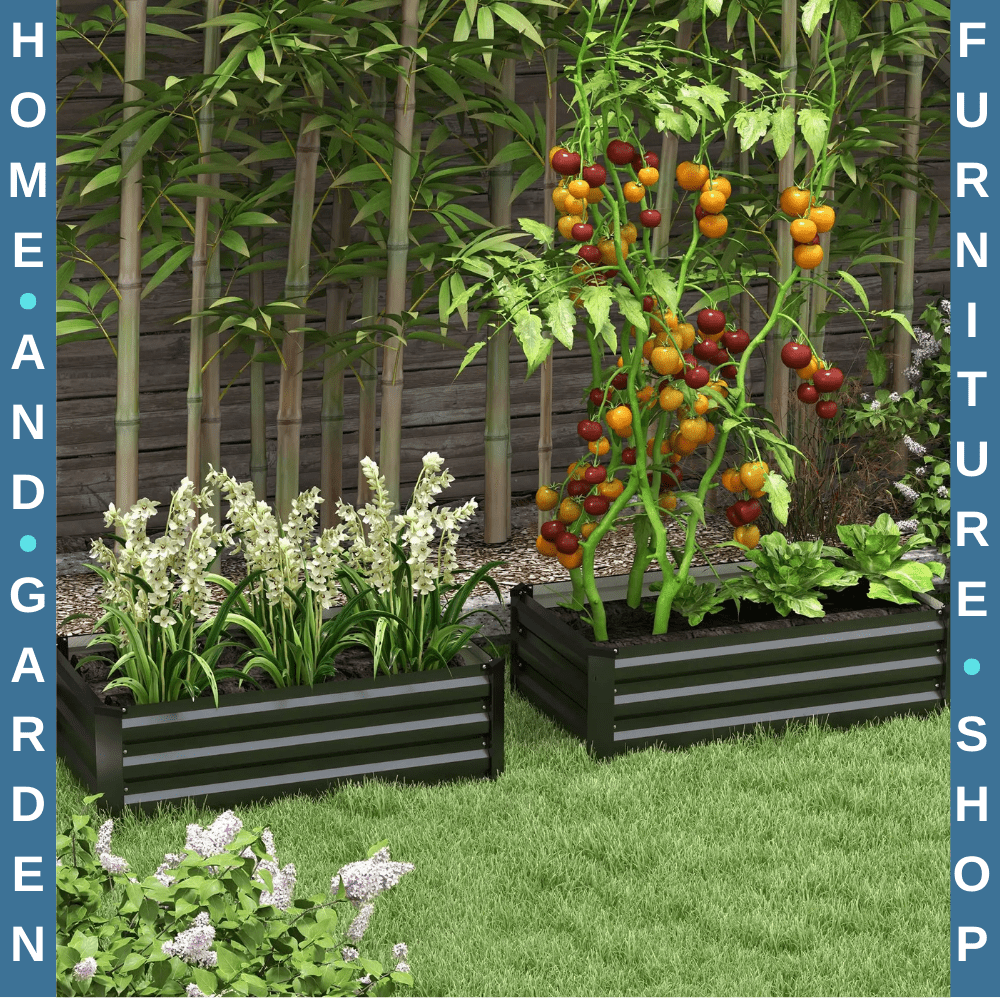 Raised Garden Beds Set of 2 Galvanised Steel Planter Box Outdoor Plant Bed Grow - Home and Garden Furniture Shop - rustic - furniture