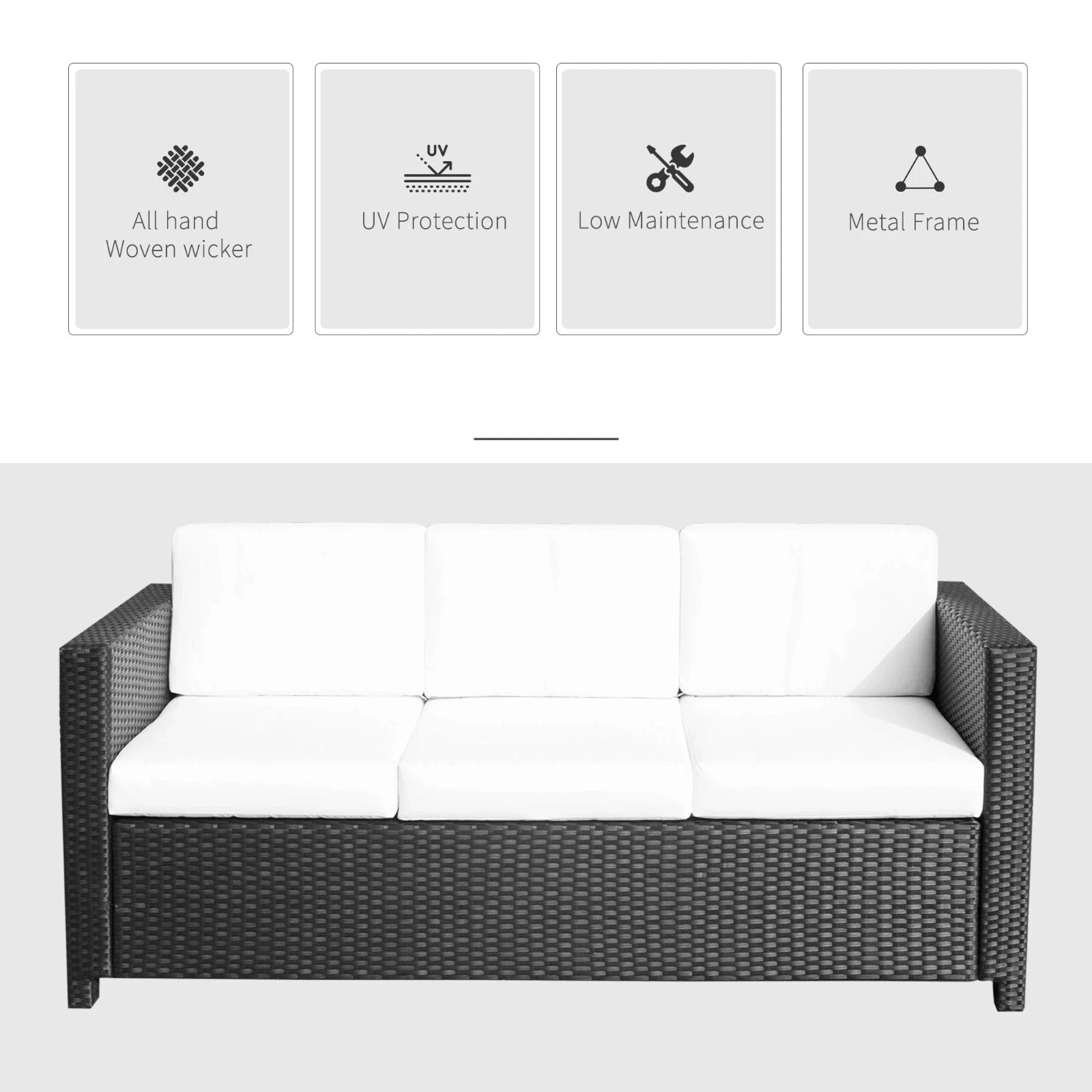 Rattan 3 Seater Garden Sofa Outdoor Patio Furniture with Aluminium Frame Seating - Home and Garden Furniture Shop - rustic - furniture