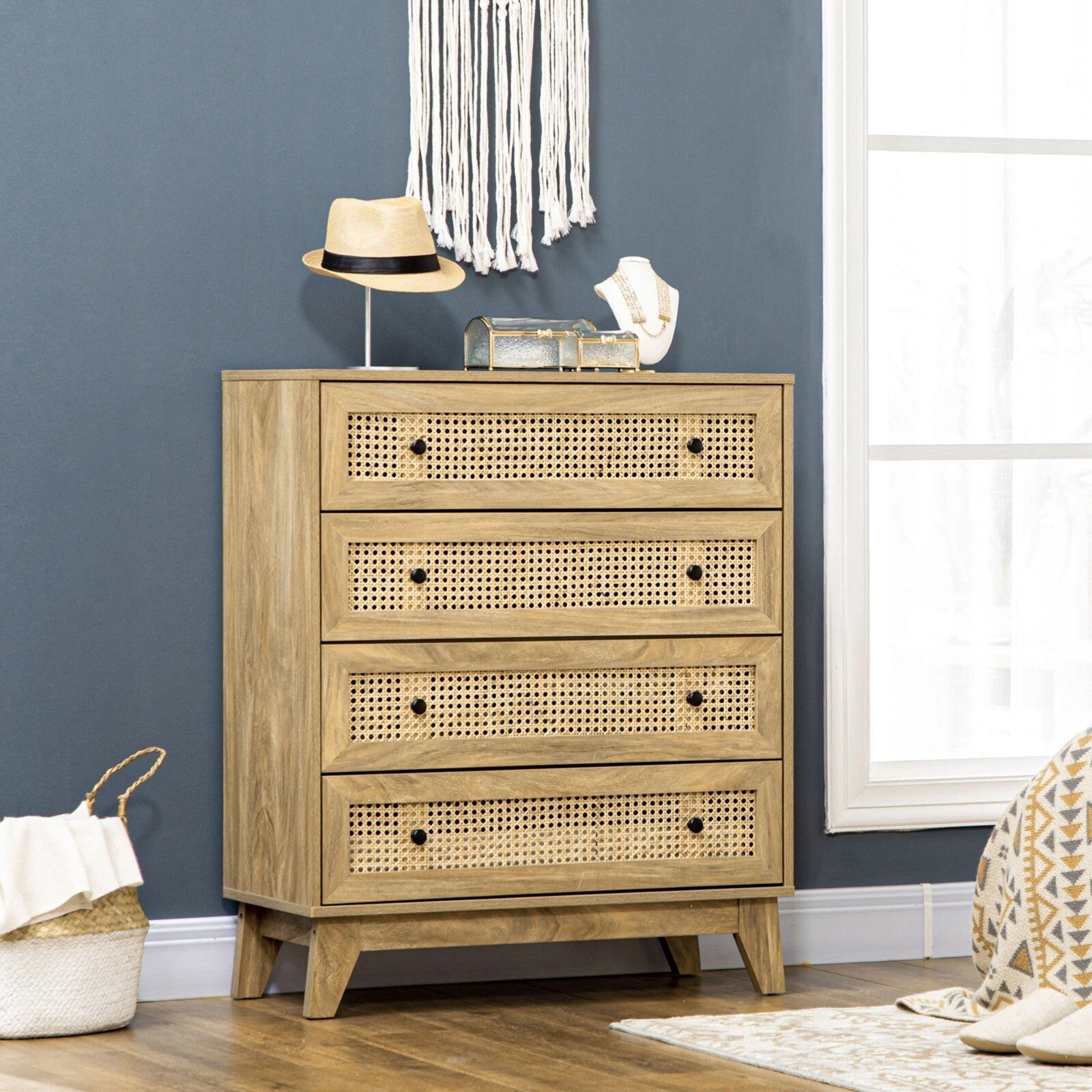 Rattan Chest of Drawers 4 Drawer Dresser Storage Cabinet Unit Bedroom Wood Style - Home and Garden Furniture Shop - rustic - furniture