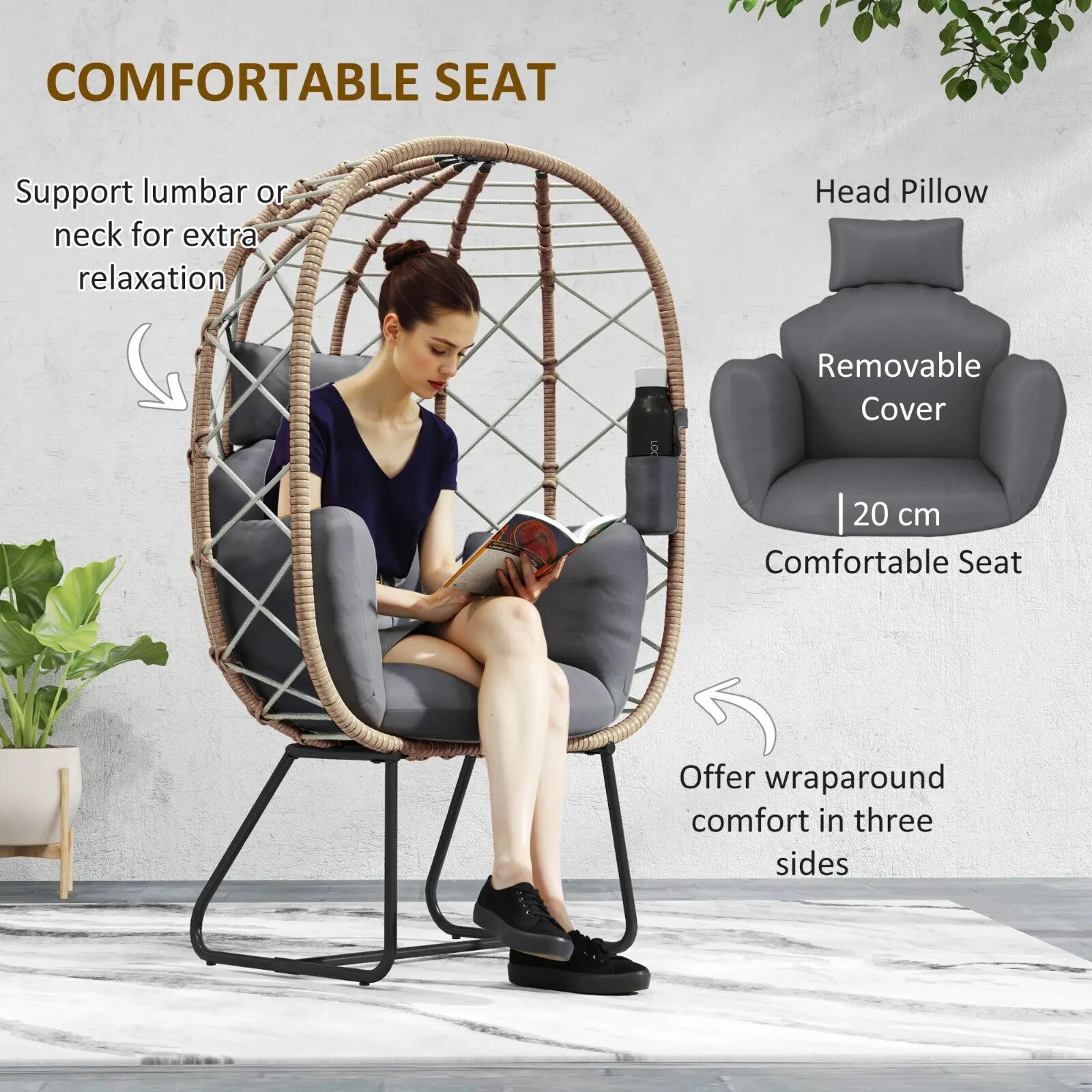 Rattan Egg Chair Outdoor Indoor Wicker Chair with Cushion Headrest Garden Seat - Home and Garden Furniture Shop - rustic - furniture