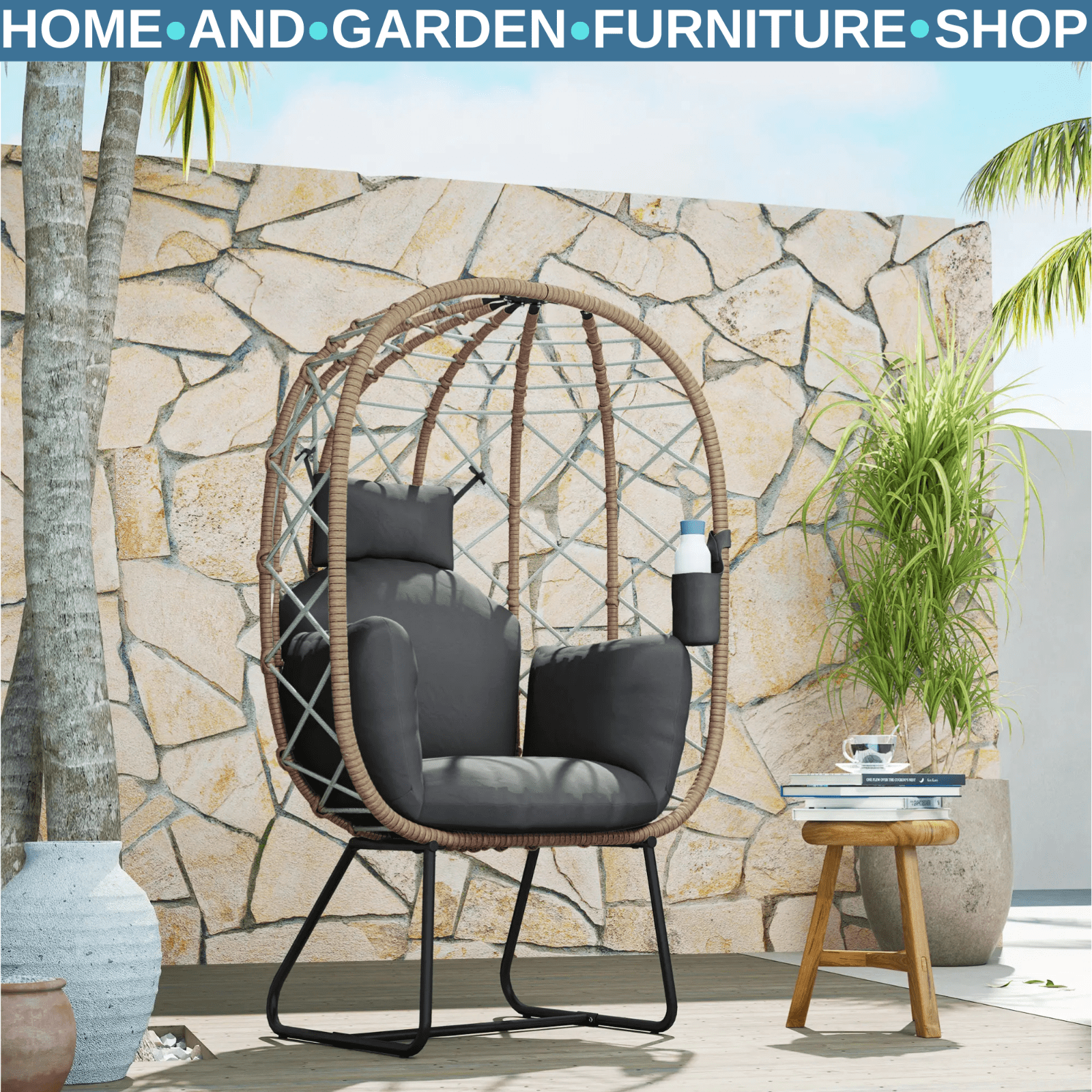 Rattan Egg Chair Outdoor Indoor Wicker Chair with Cushion Headrest Garden Seat - Home and Garden Furniture Shop - rustic - furniture