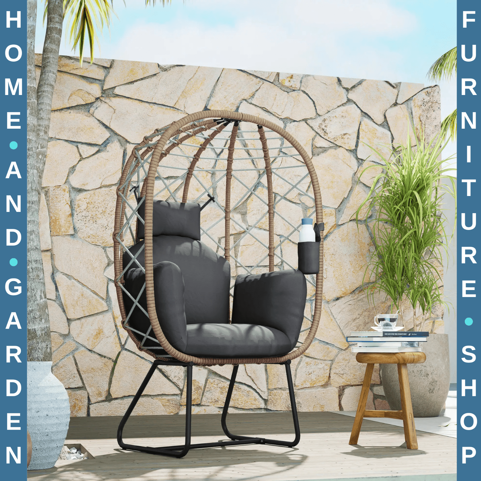 Rattan Egg Chair Outdoor Indoor Wicker Chair with Cushion Headrest Garden Seat - Home and Garden Furniture Shop - rustic - furniture