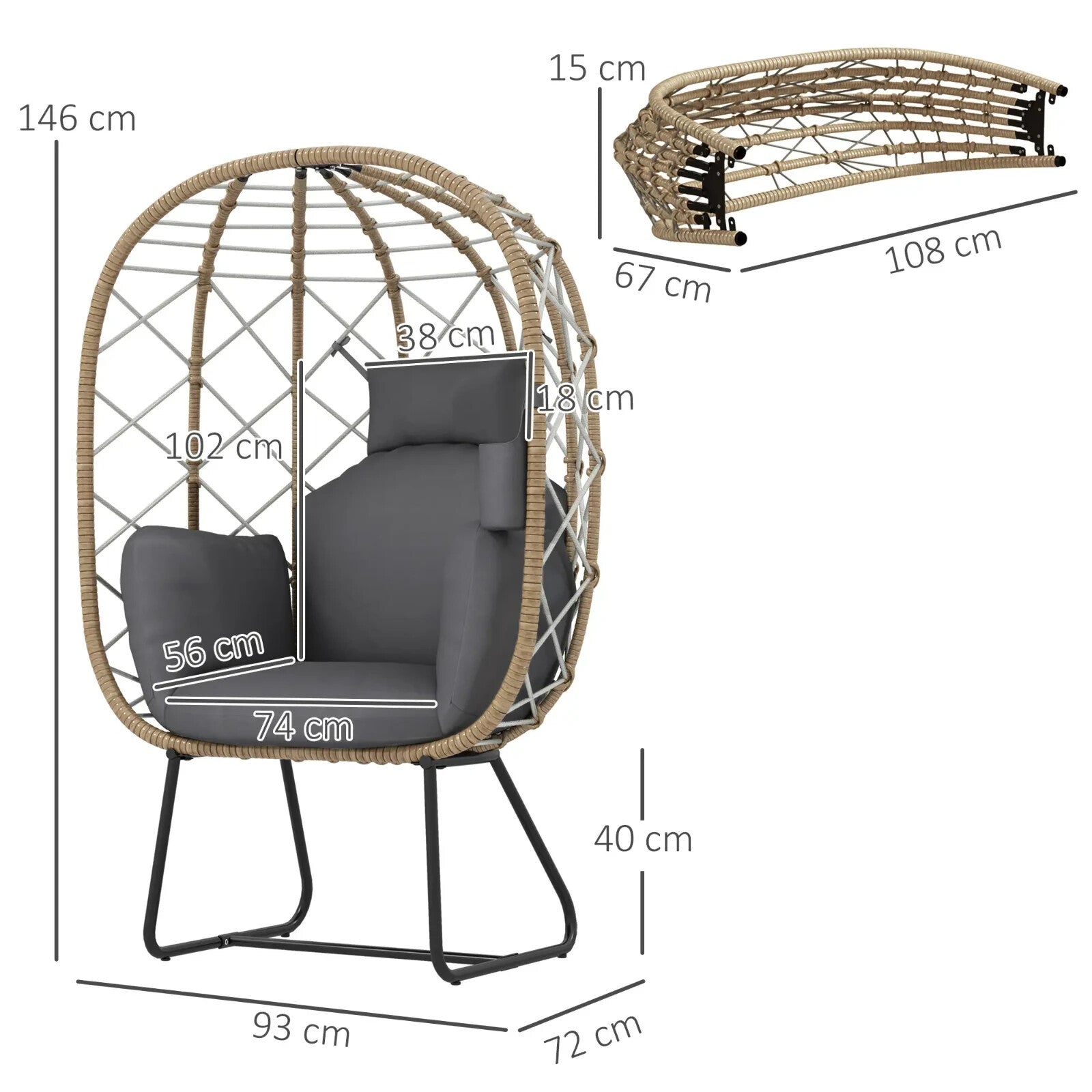 Rattan Egg Chair Outdoor Indoor Wicker Chair with Cushion Headrest Garden Seat - Home and Garden Furniture Shop - rustic - furniture