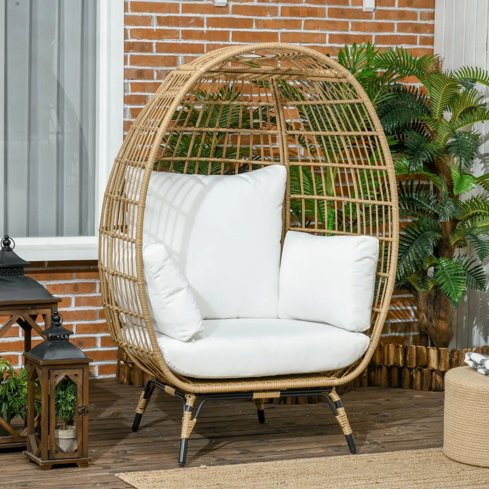 Rattan Egg Chair Outdoor Wicker Teardrop Chair with Cushions for Garden Patio - Home and Garden Furniture Shop - rustic - furniture
