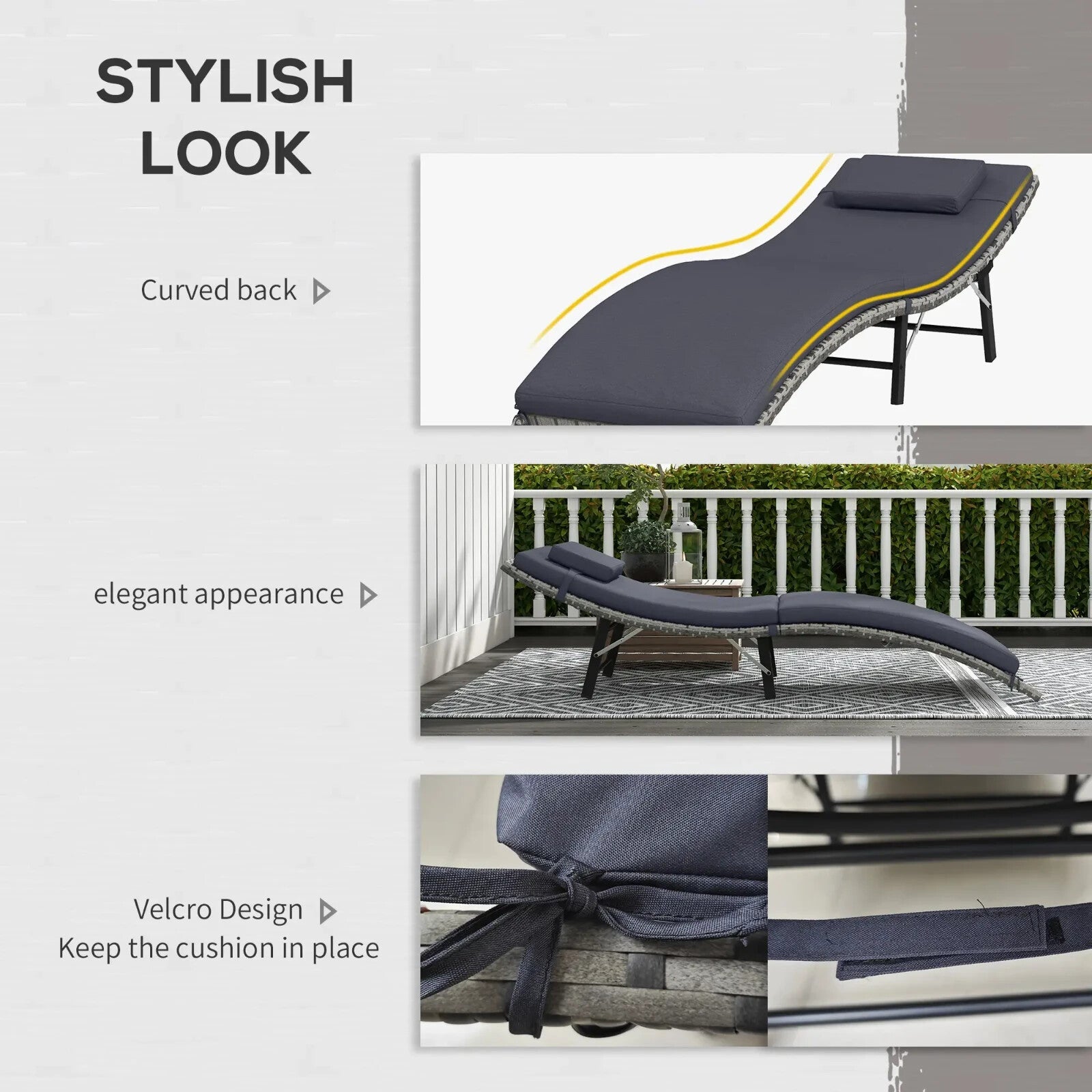 Rattan Folding Outdoor Sun Lounger Chair with Cushion and Pillow for Garden - Home and Garden Furniture Shop - rustic - furniture