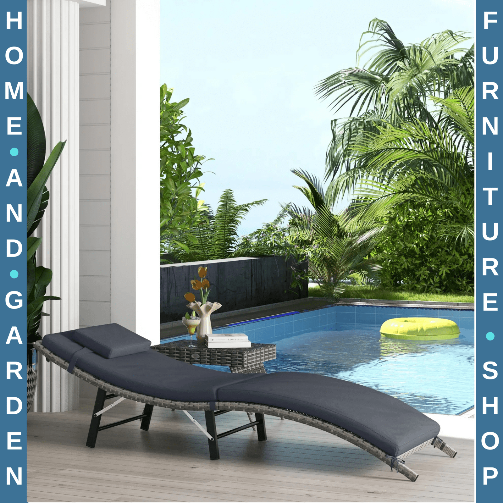Rattan Folding Outdoor Sun Lounger Chair with Cushion and Pillow for Garden - Home and Garden Furniture Shop - rustic - furniture