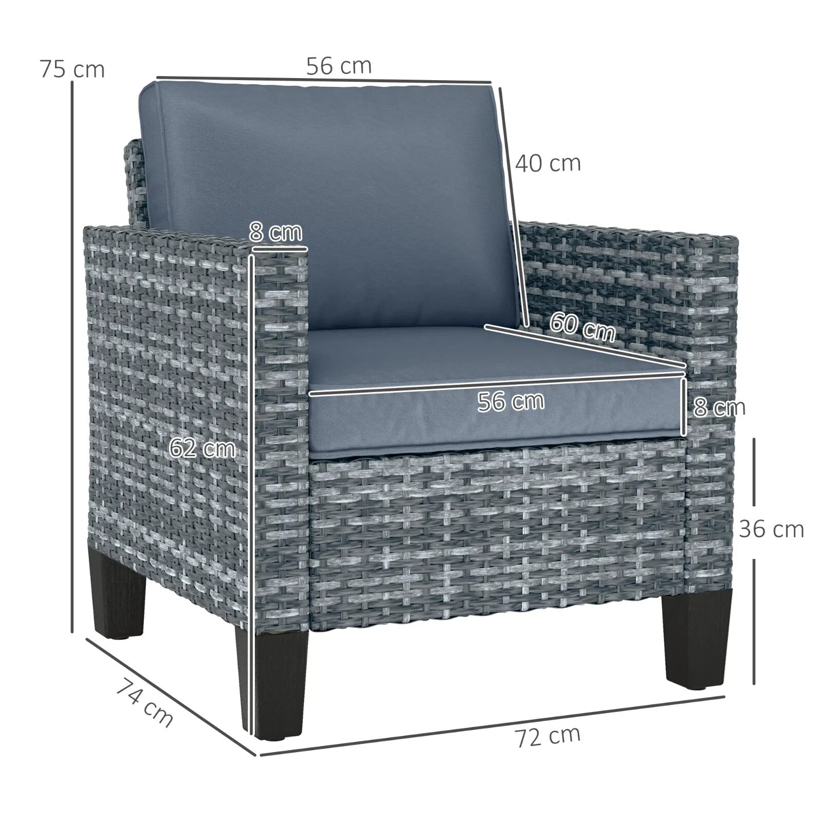 Rattan Garden Armchair Outdoor Single Seater Chair with Cushions & Armrests Grey - Home and Garden Furniture Shop - rustic - furniture